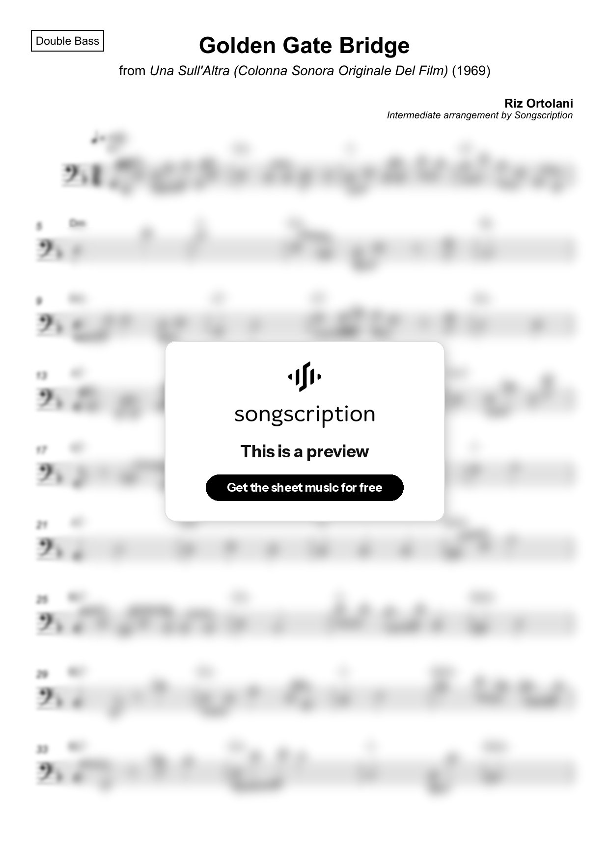 Intermediate Double Bass Sheet Music for "Golden Gate Bridge" by Riz Ortolani