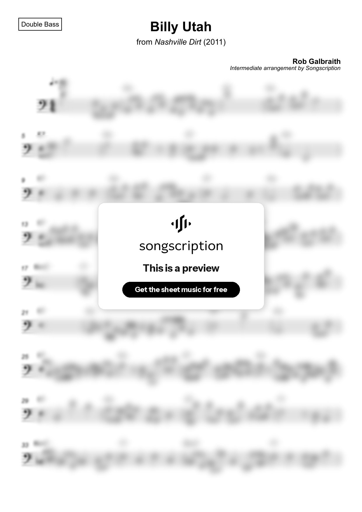 Intermediate Double Bass Sheet Music for "Billy Utah" by Rob Galbraith