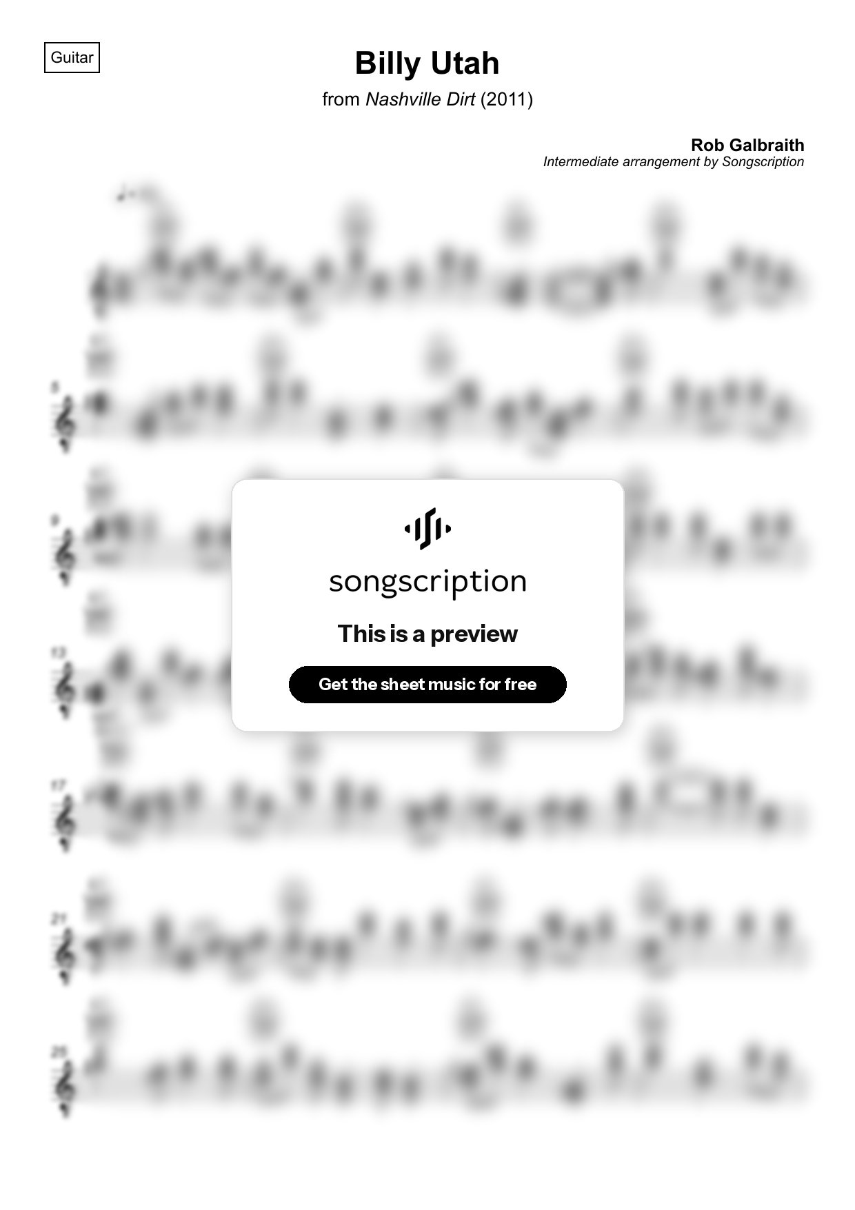 Intermediate Acoustic Guitar Sheet Music for "Billy Utah" by Rob Galbraith