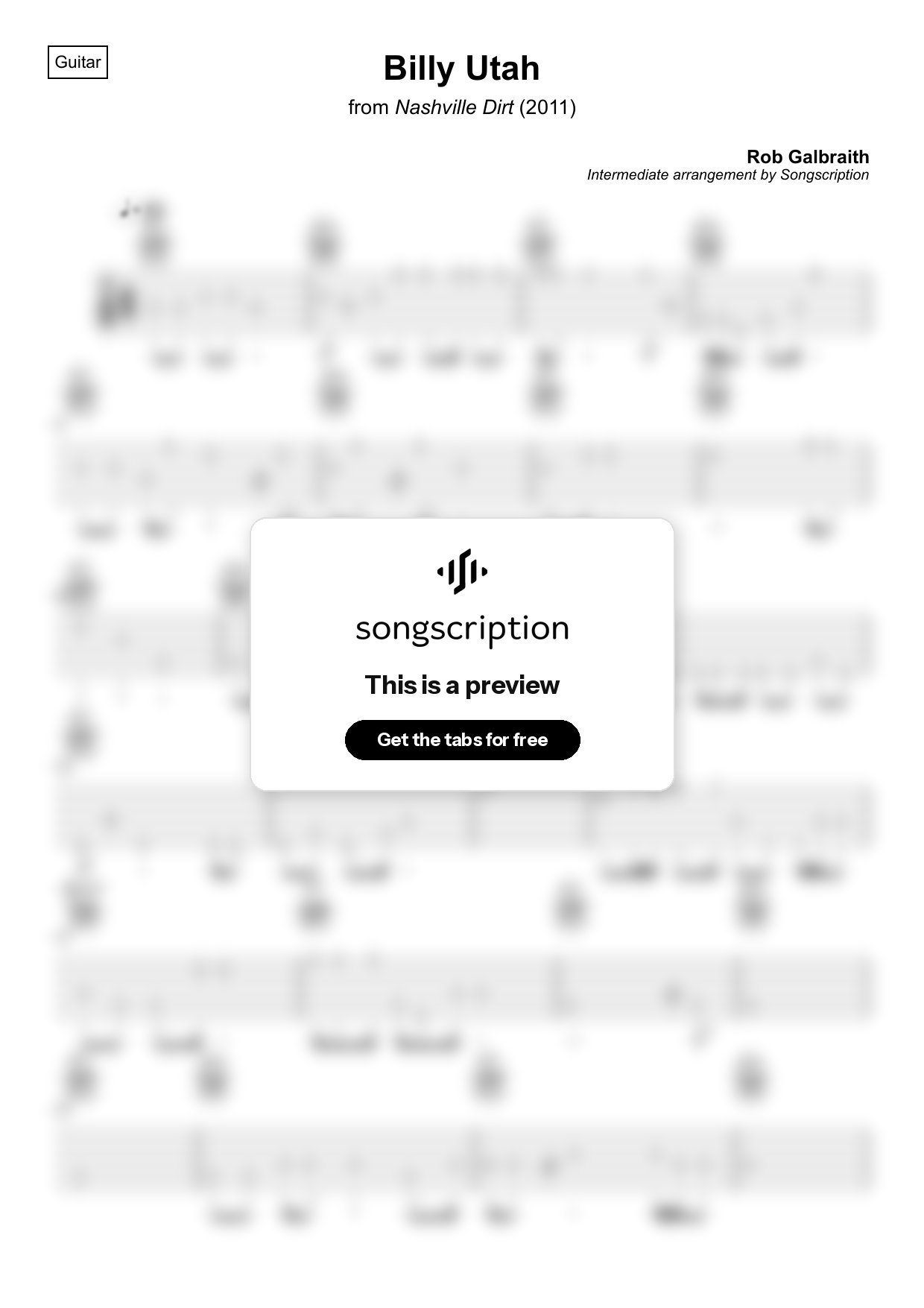 Intermediate Acoustic Guitar Tabs for "Billy Utah" by Rob Galbraith
