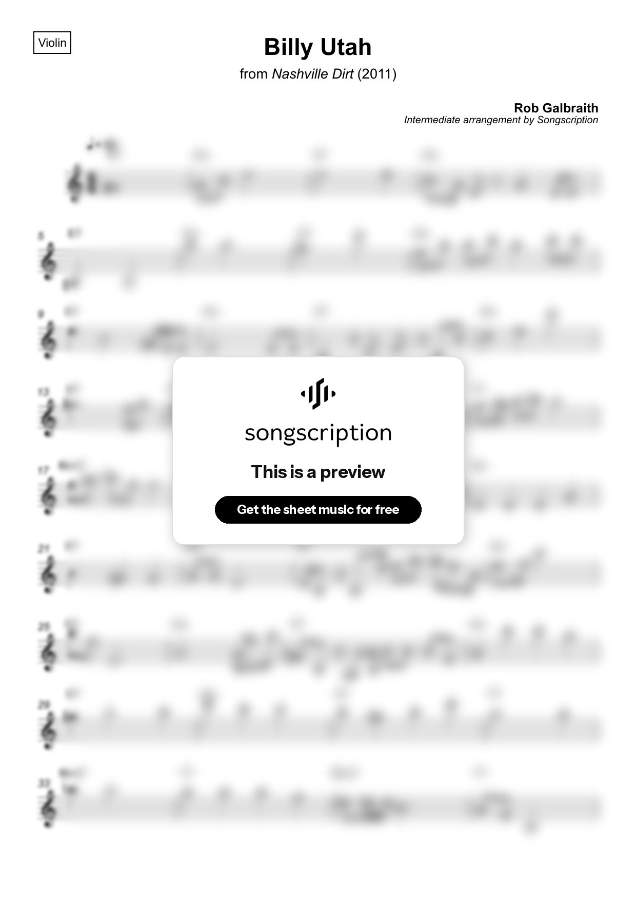 Intermediate Violin Sheet Music for "Billy Utah" by Rob Galbraith
