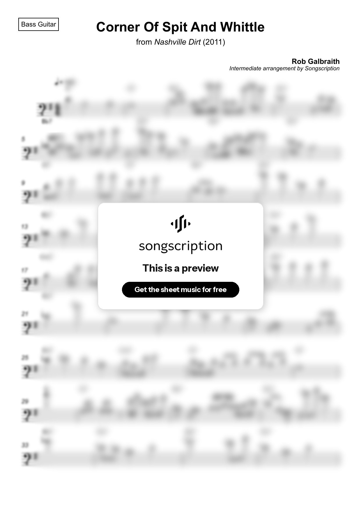 Intermediate Bass Guitar Sheet Music for "Corner Of Spit And Whittle" by Rob Galbraith