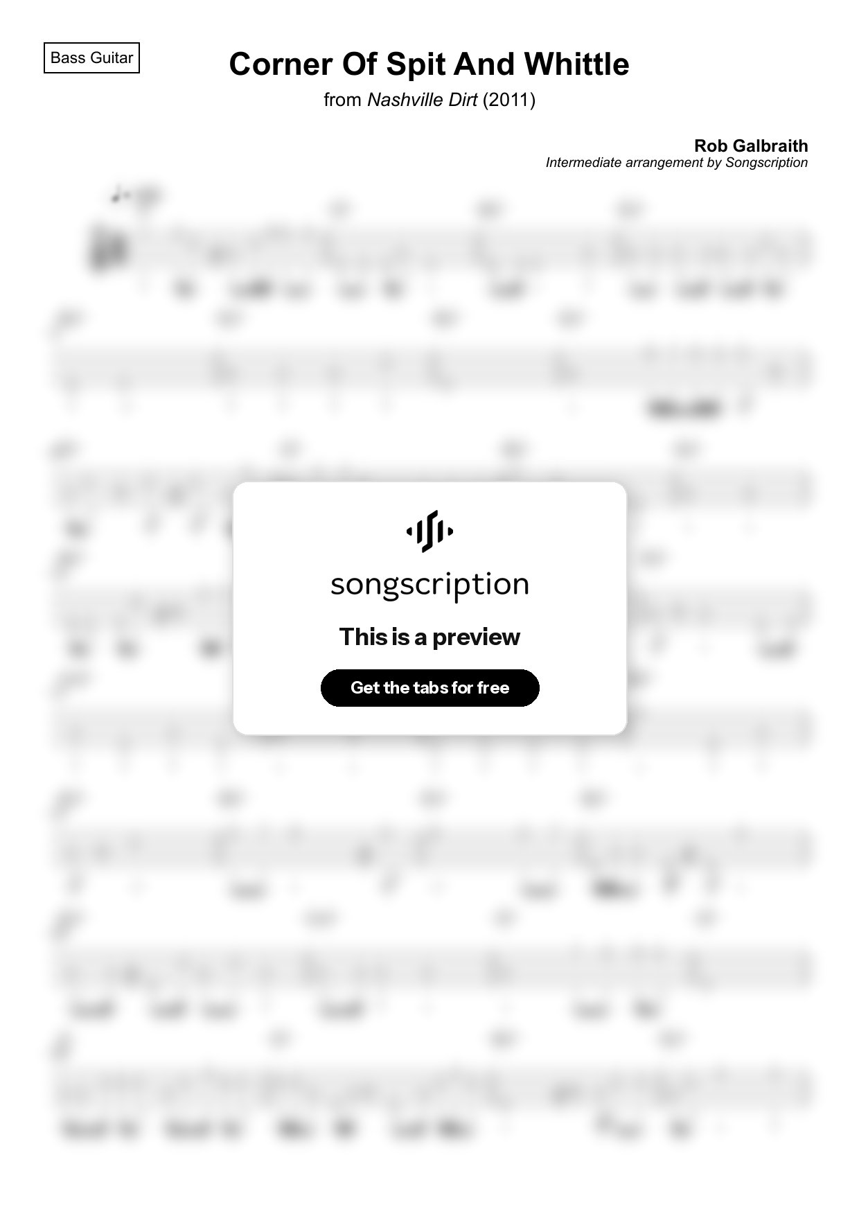 Intermediate Bass Guitar Tabs for "Corner Of Spit And Whittle" by Rob Galbraith