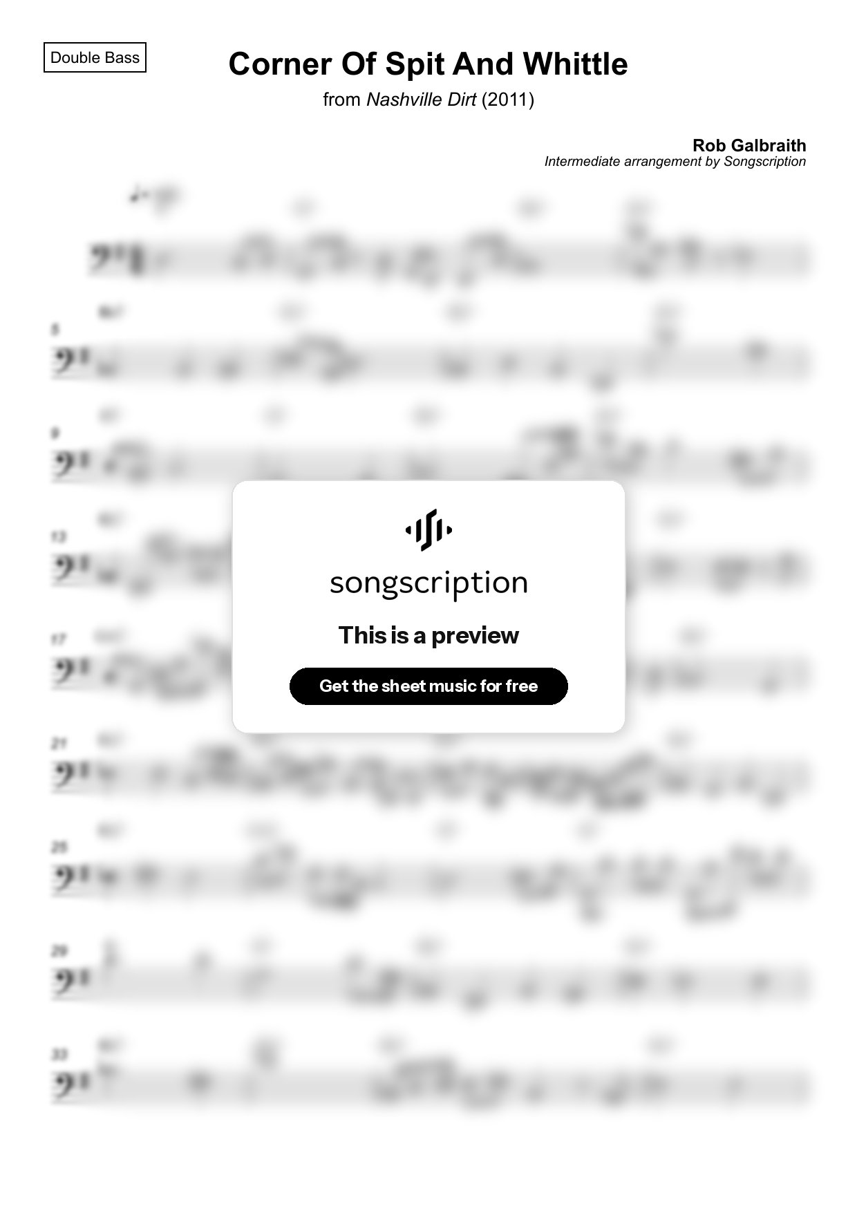 Intermediate Double Bass Sheet Music for "Corner Of Spit And Whittle" by Rob Galbraith