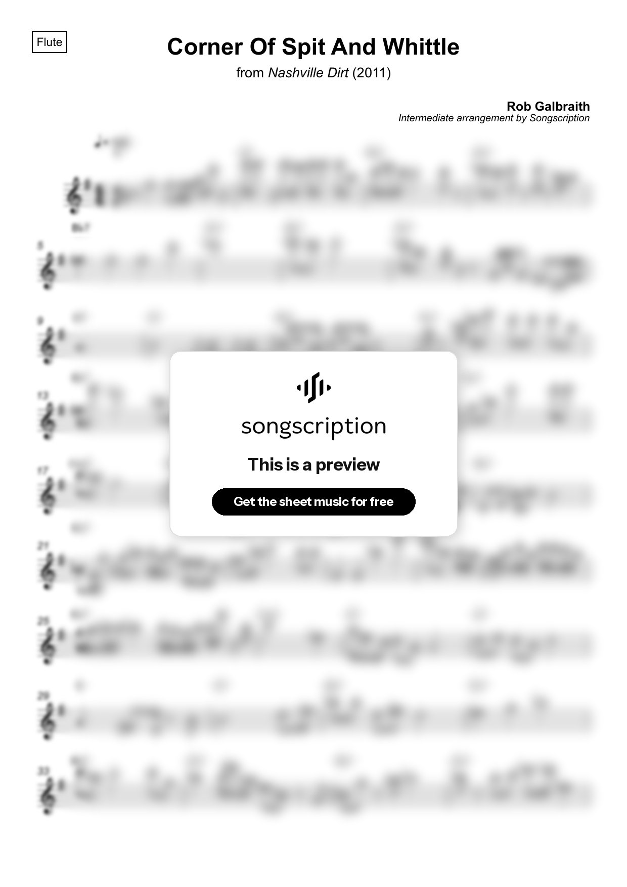Intermediate Flute Sheet Music for "Corner Of Spit And Whittle" by Rob Galbraith