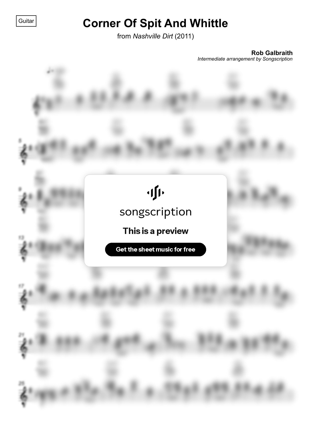 Intermediate Acoustic Guitar Sheet Music for "Corner Of Spit And Whittle" by Rob Galbraith