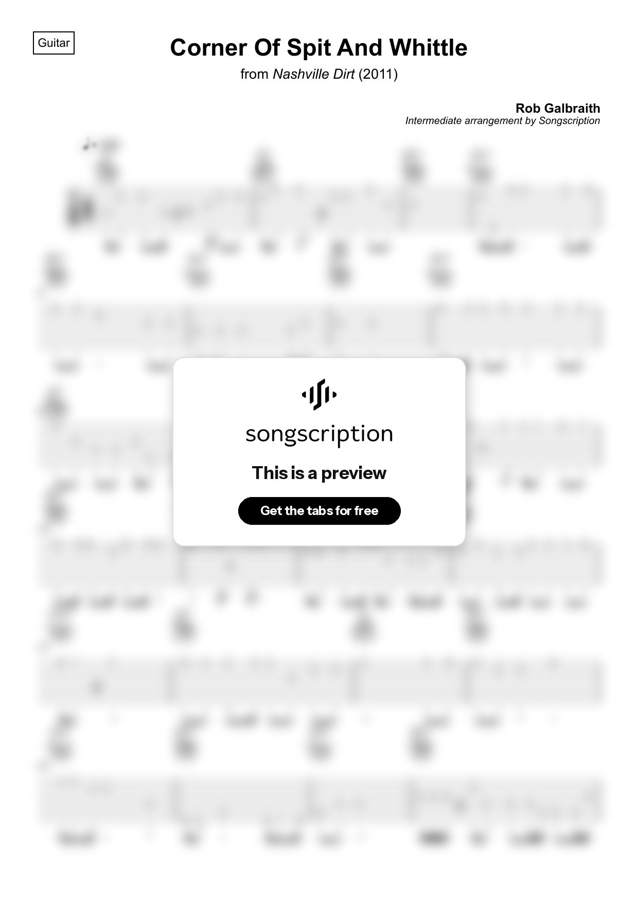 Intermediate Acoustic Guitar Tabs for "Corner Of Spit And Whittle" by Rob Galbraith