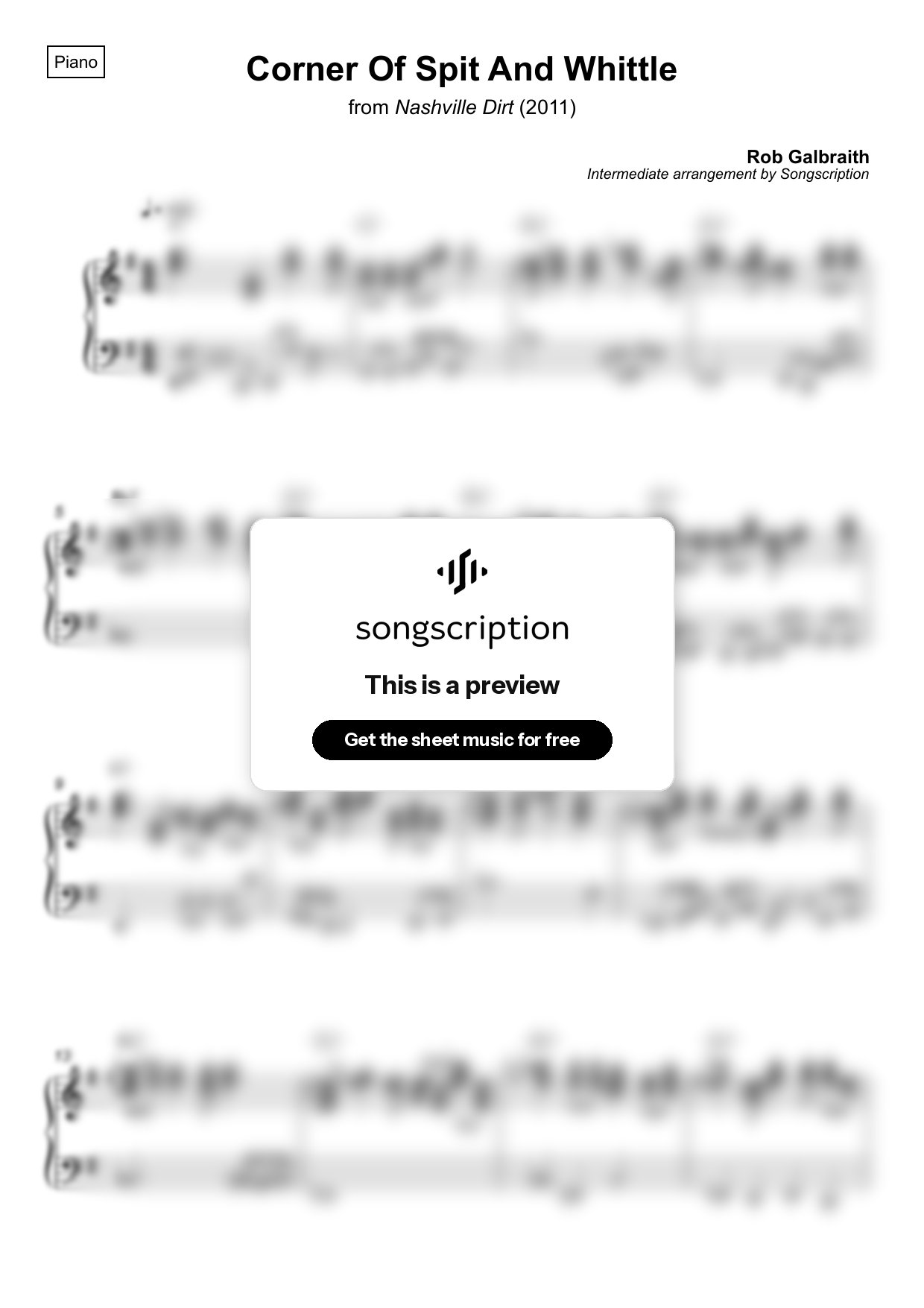 Intermediate Piano Sheet Music for "Corner Of Spit And Whittle" by Rob Galbraith