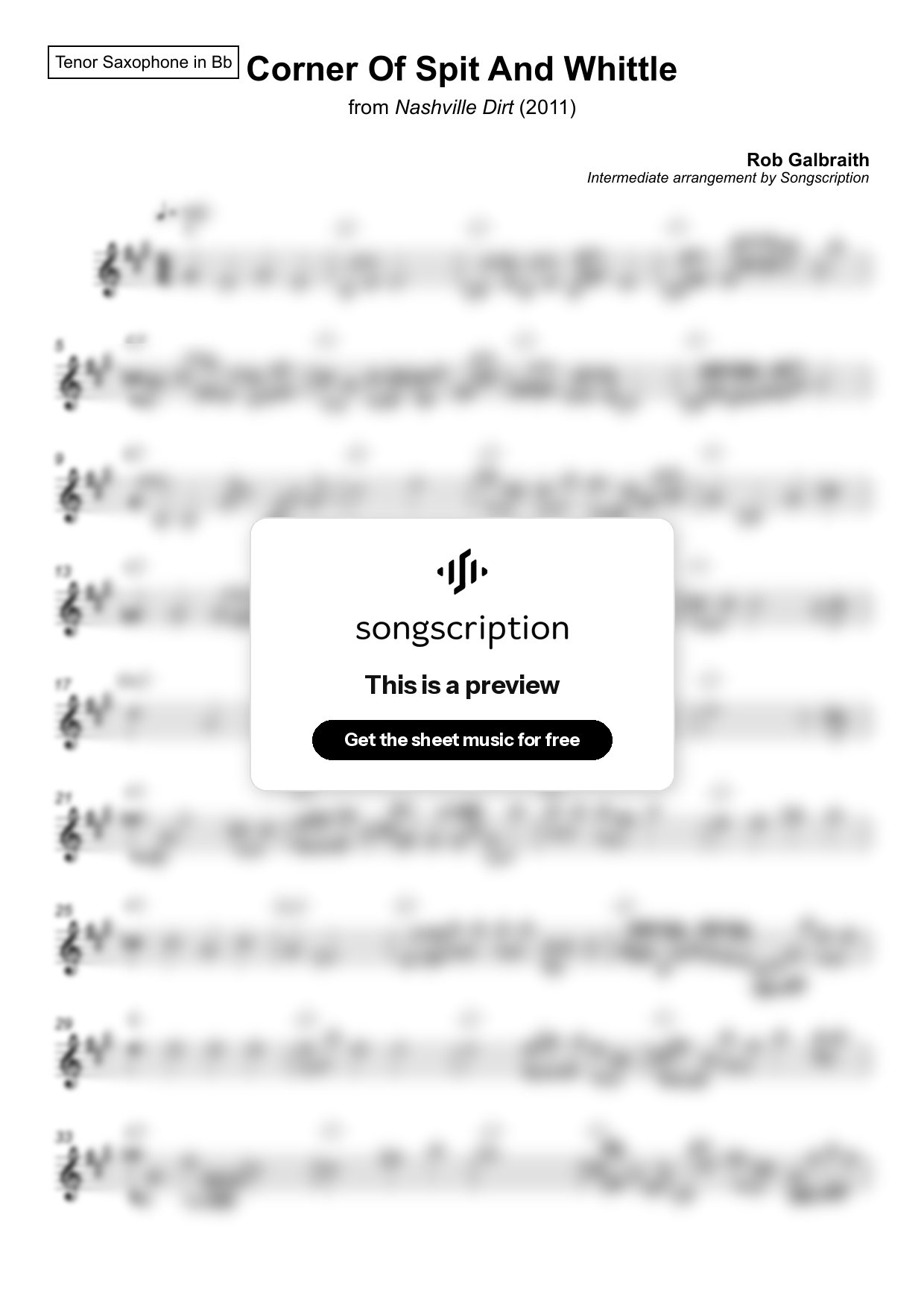 Intermediate Tenor Sax Sheet Music for "Corner Of Spit And Whittle" by Rob Galbraith