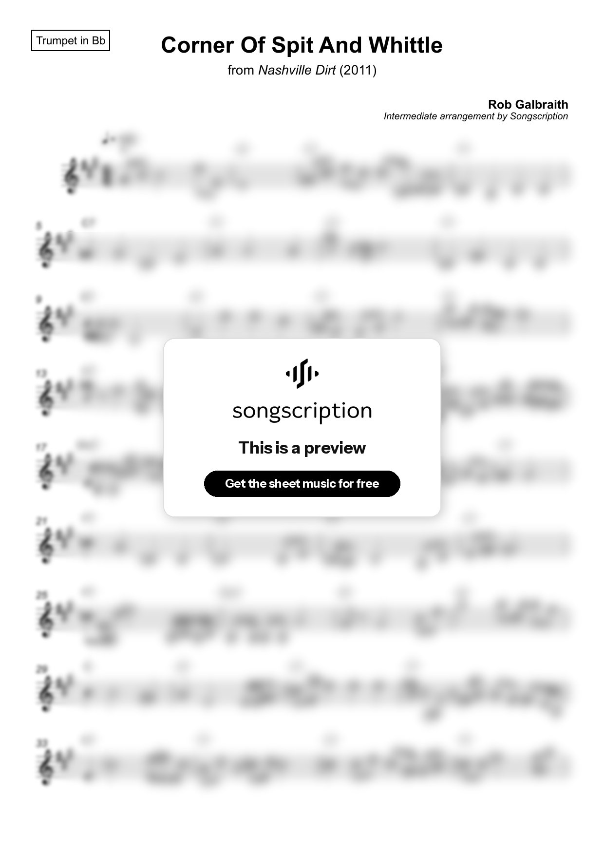 Intermediate Trumpet Sheet Music for "Corner Of Spit And Whittle" by Rob Galbraith