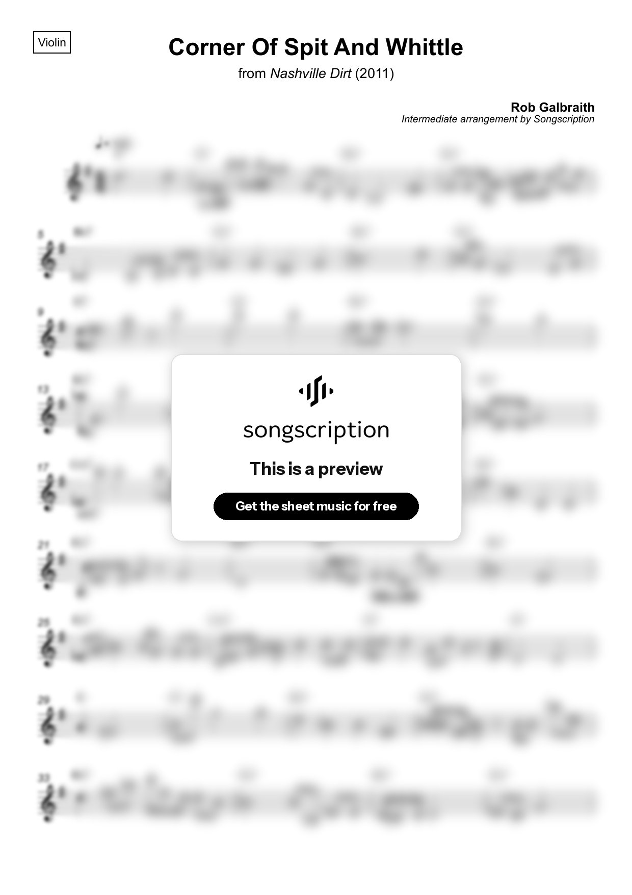 Intermediate Violin Sheet Music for "Corner Of Spit And Whittle" by Rob Galbraith