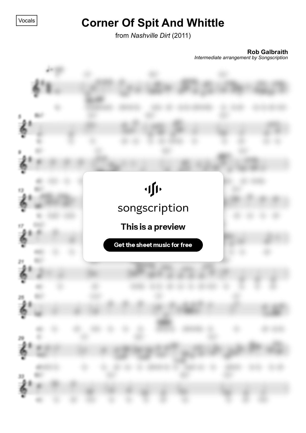 Intermediate Vocals Sheet Music for "Corner Of Spit And Whittle" by Rob Galbraith