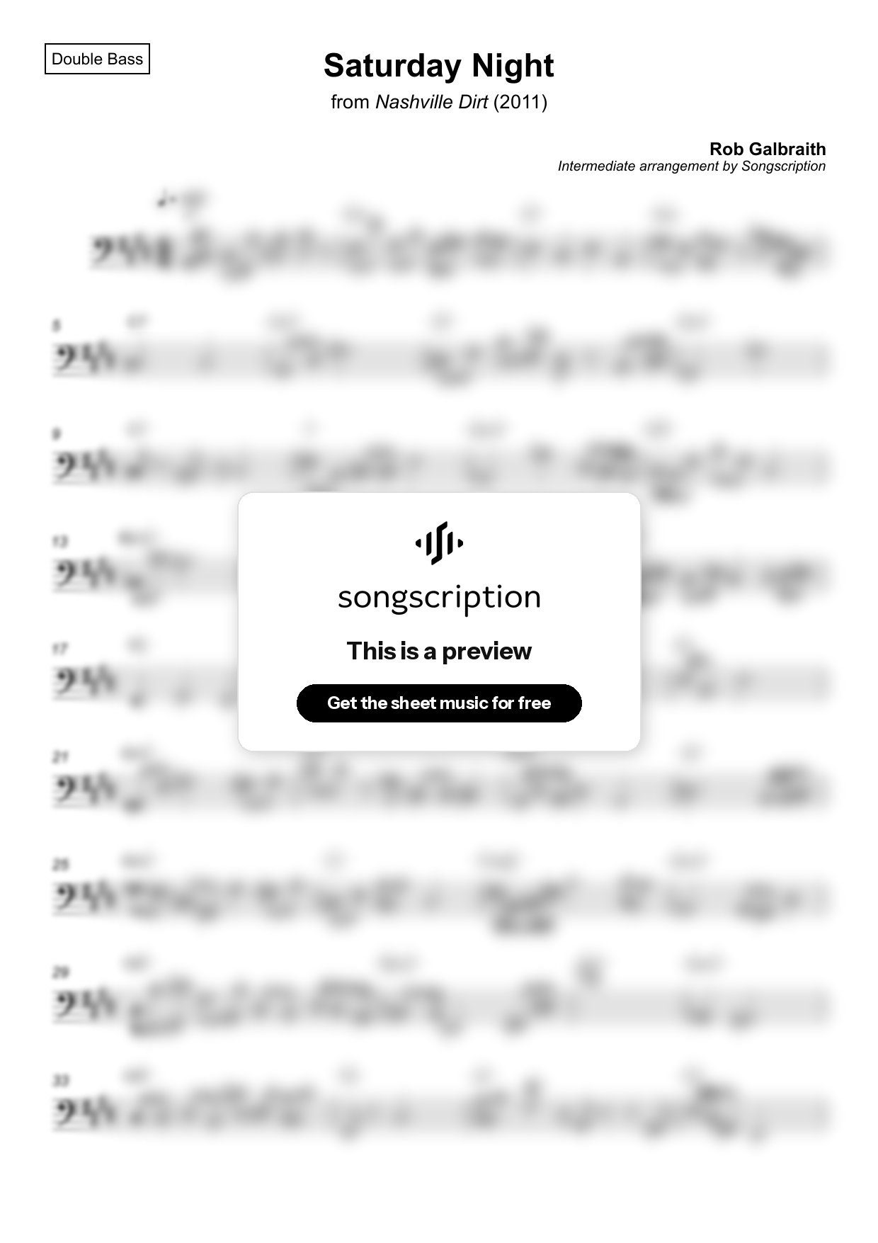Intermediate Double Bass Sheet Music for "Saturday Night" by Rob Galbraith