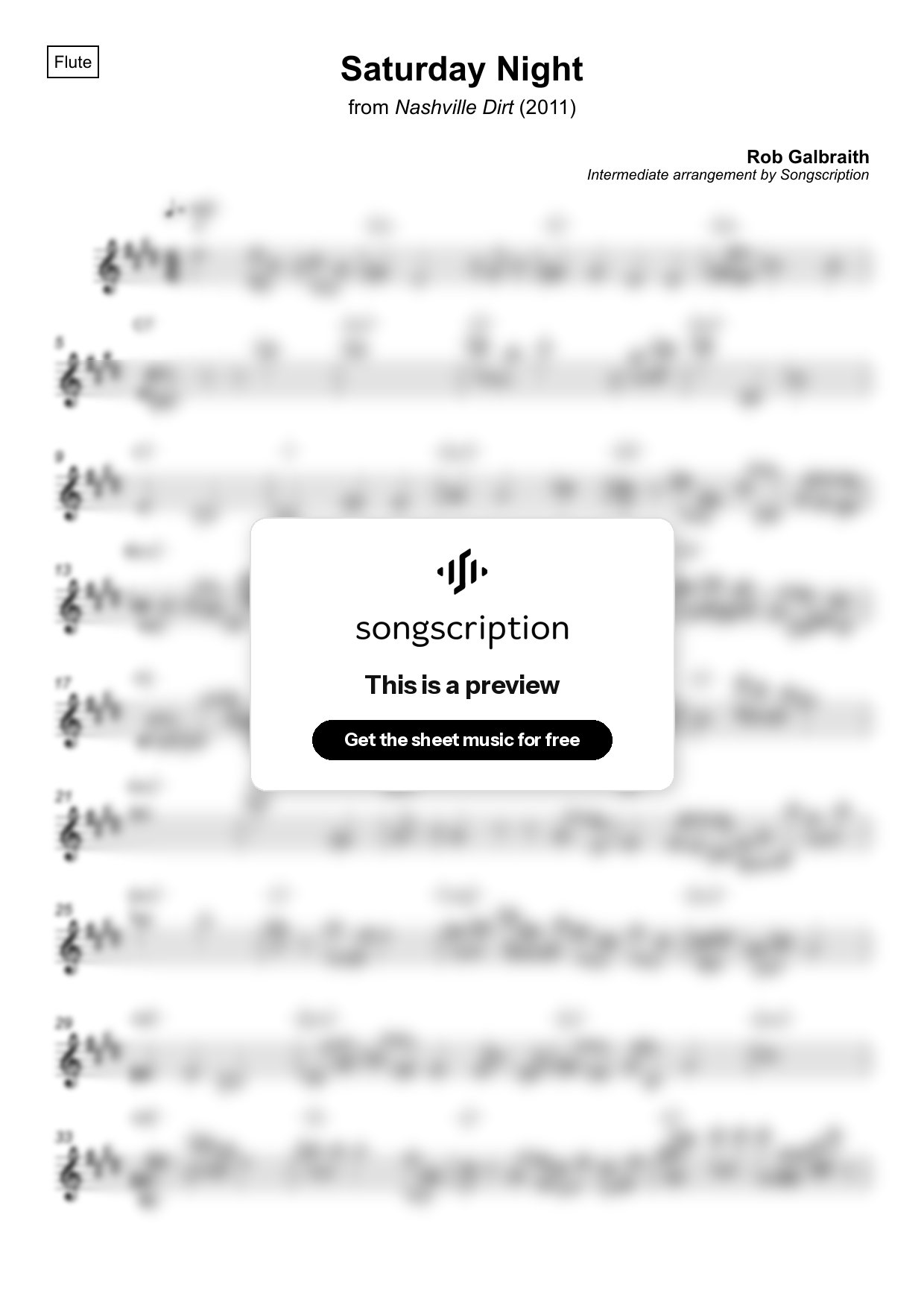 Intermediate Flute Sheet Music for "Saturday Night" by Rob Galbraith