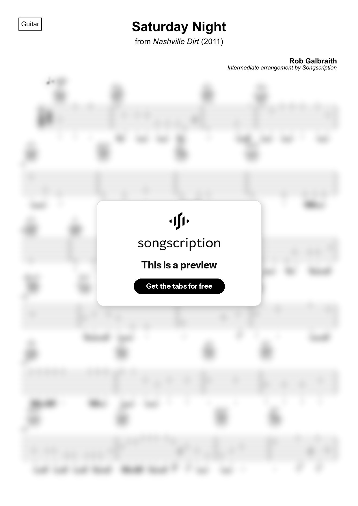 Intermediate Acoustic Guitar Tabs for "Saturday Night" by Rob Galbraith