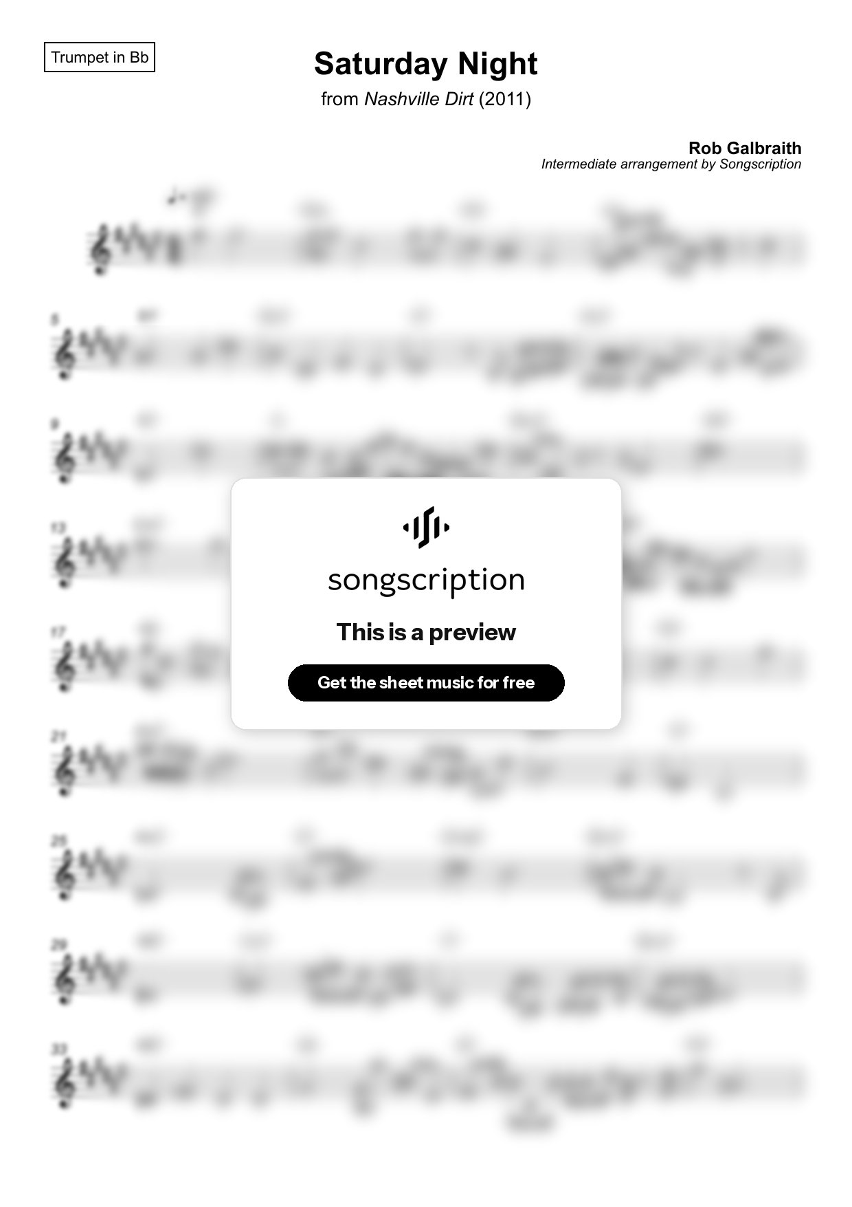 Intermediate Trumpet Sheet Music for "Saturday Night" by Rob Galbraith