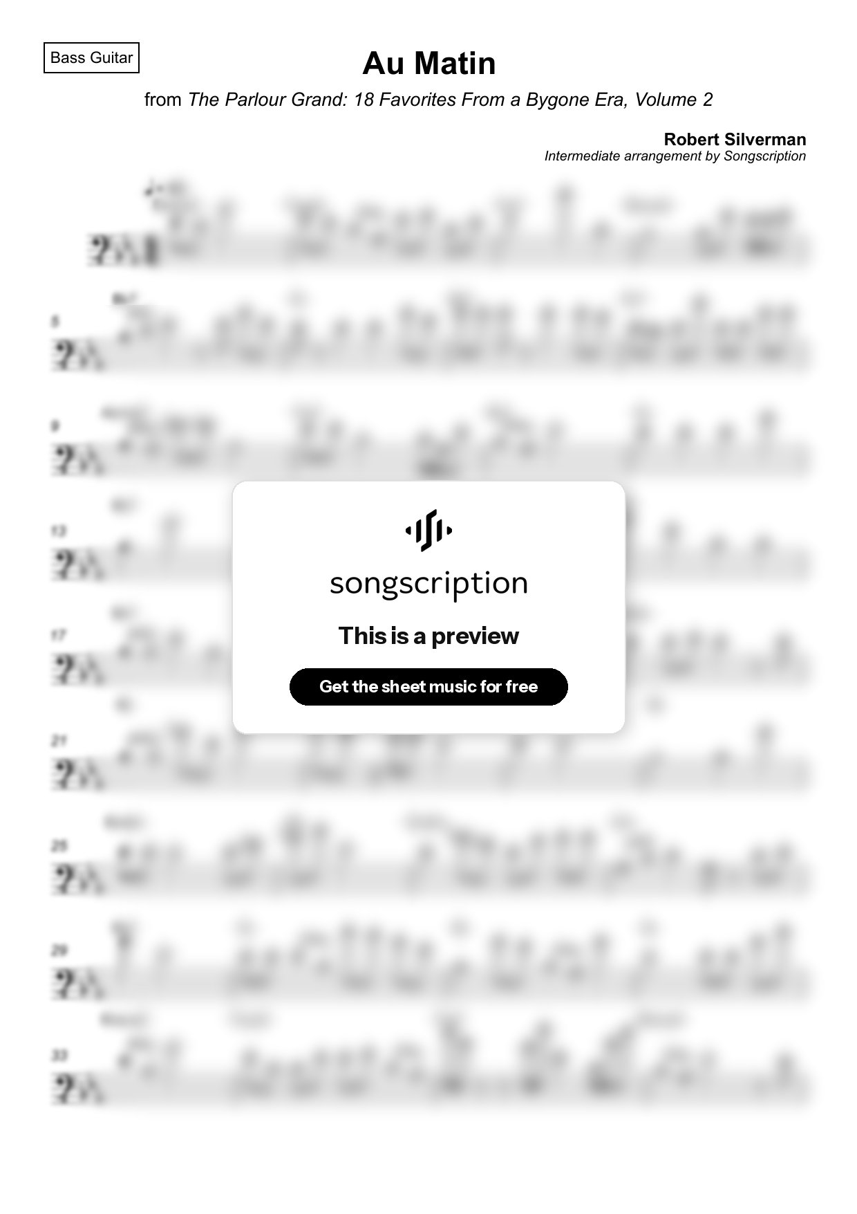Intermediate Bass Guitar Sheet Music for "Au Matin" by Robert Silverman