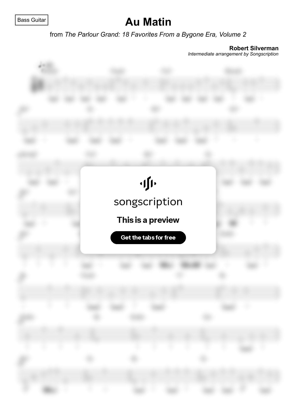 Intermediate Bass Guitar Tabs for "Au Matin" by Robert Silverman