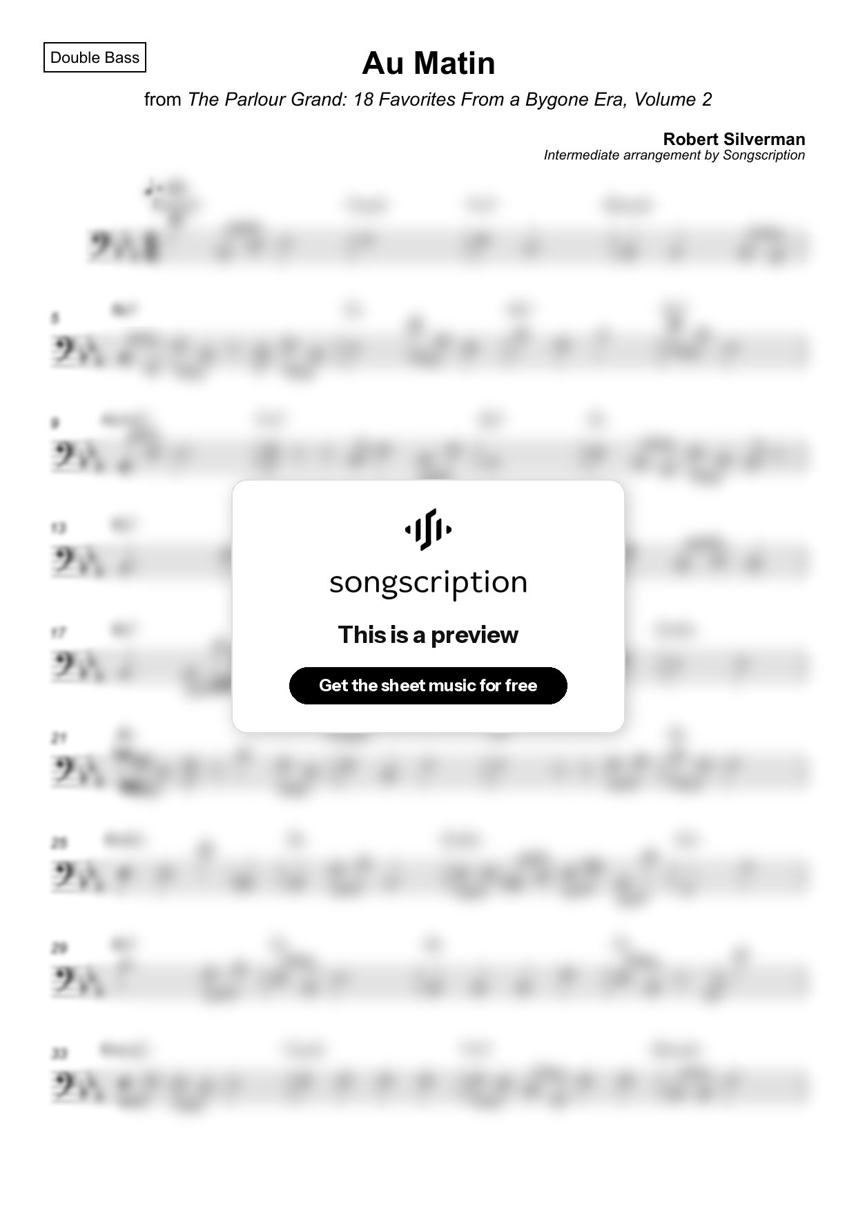 Intermediate Double Bass Sheet Music for "Au Matin" by Robert Silverman