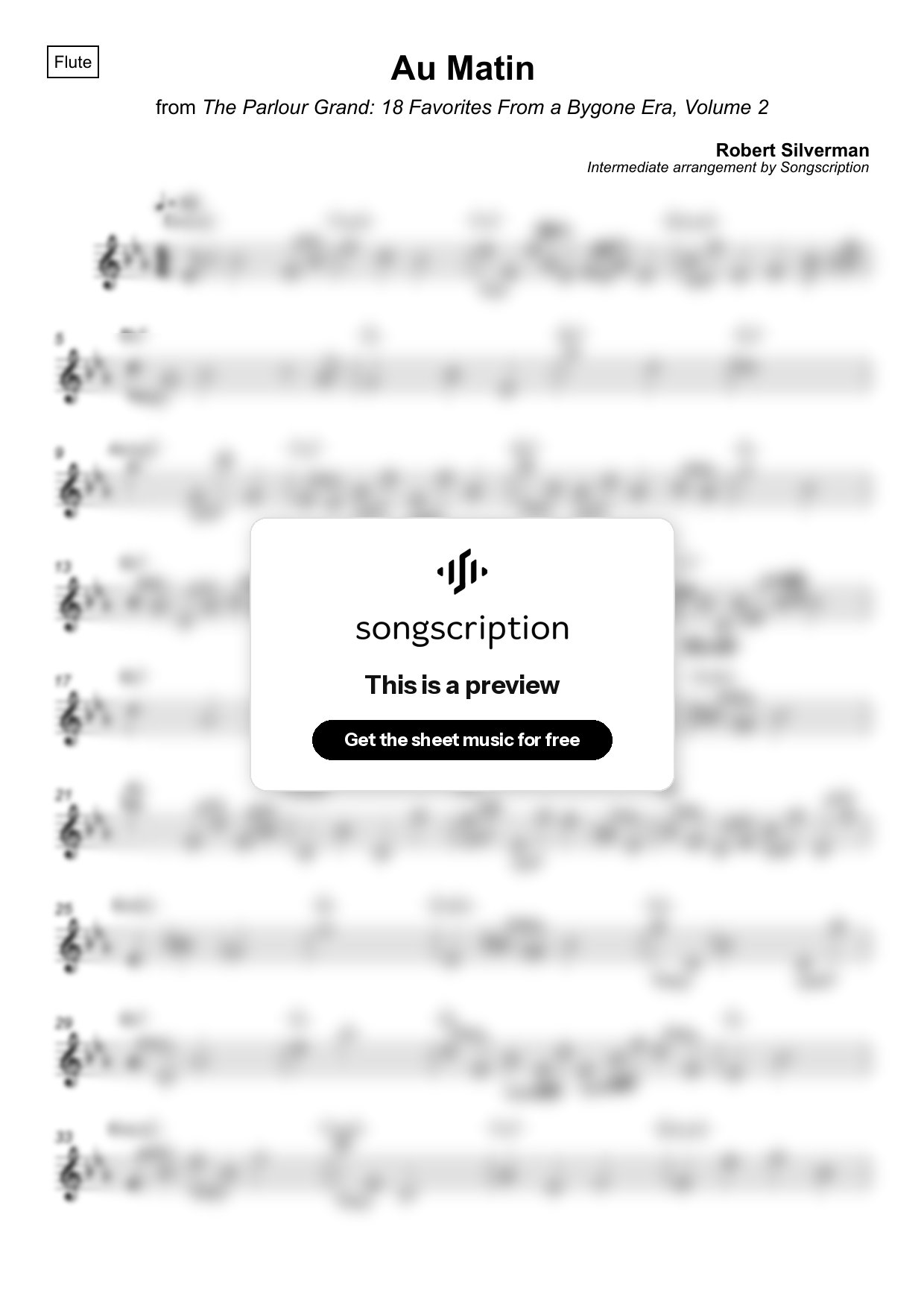 Intermediate Flute Sheet Music for "Au Matin" by Robert Silverman