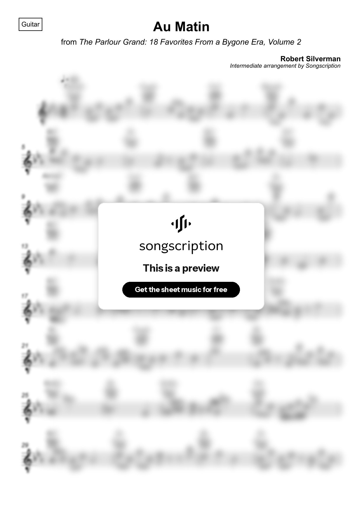 Intermediate Acoustic Guitar Sheet Music for "Au Matin" by Robert Silverman