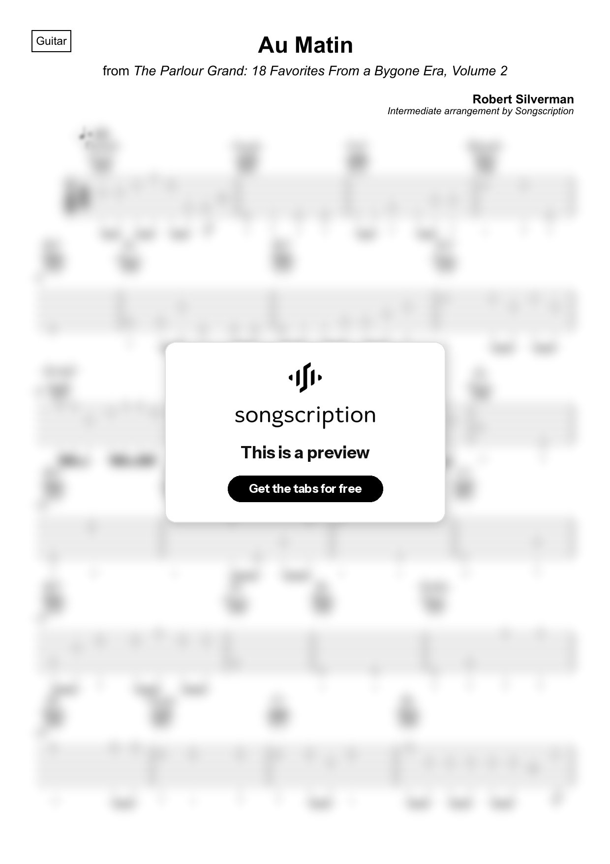 Intermediate Acoustic Guitar Tabs for "Au Matin" by Robert Silverman