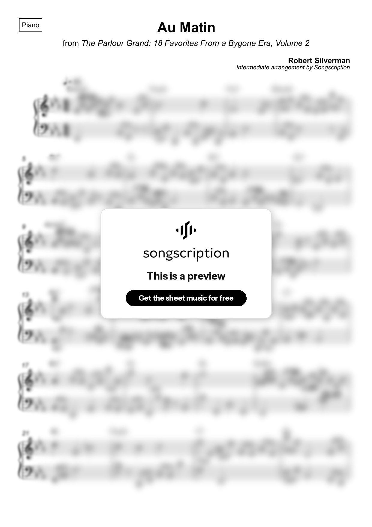 Intermediate Piano Sheet Music for "Au Matin" by Robert Silverman