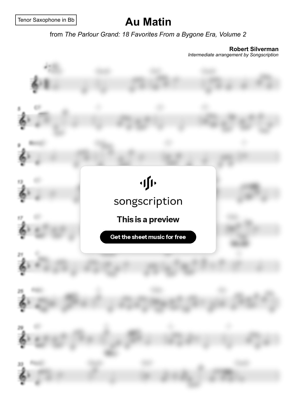 Intermediate Tenor Sax Sheet Music for "Au Matin" by Robert Silverman