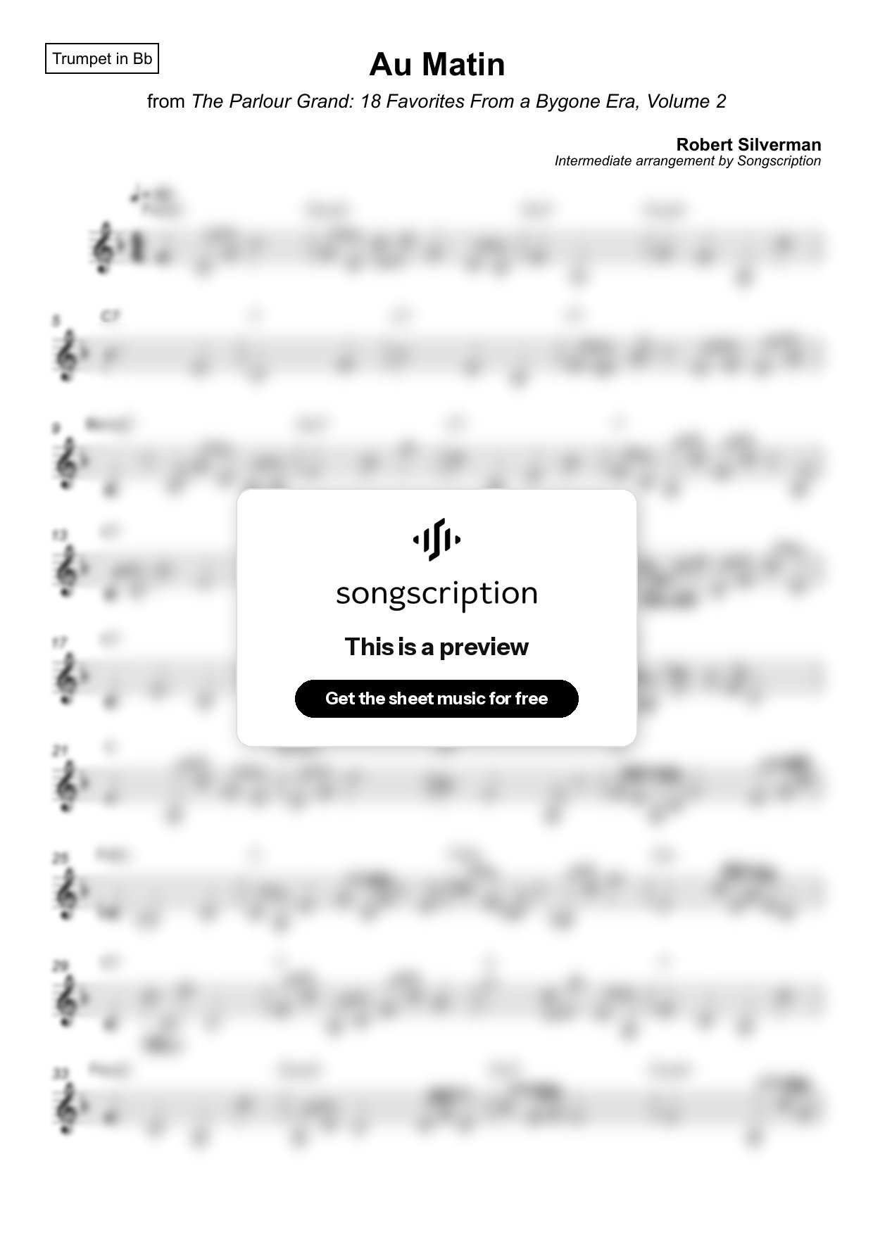Intermediate Trumpet Sheet Music for "Au Matin" by Robert Silverman