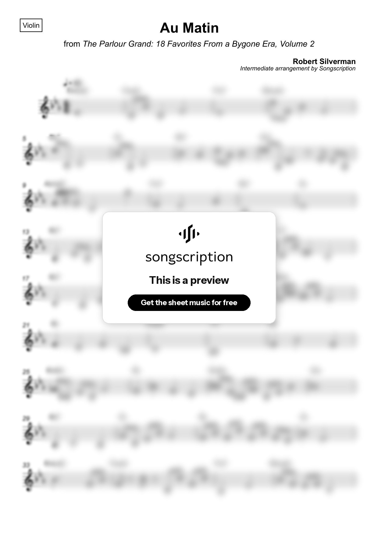 Intermediate Violin Sheet Music for "Au Matin" by Robert Silverman