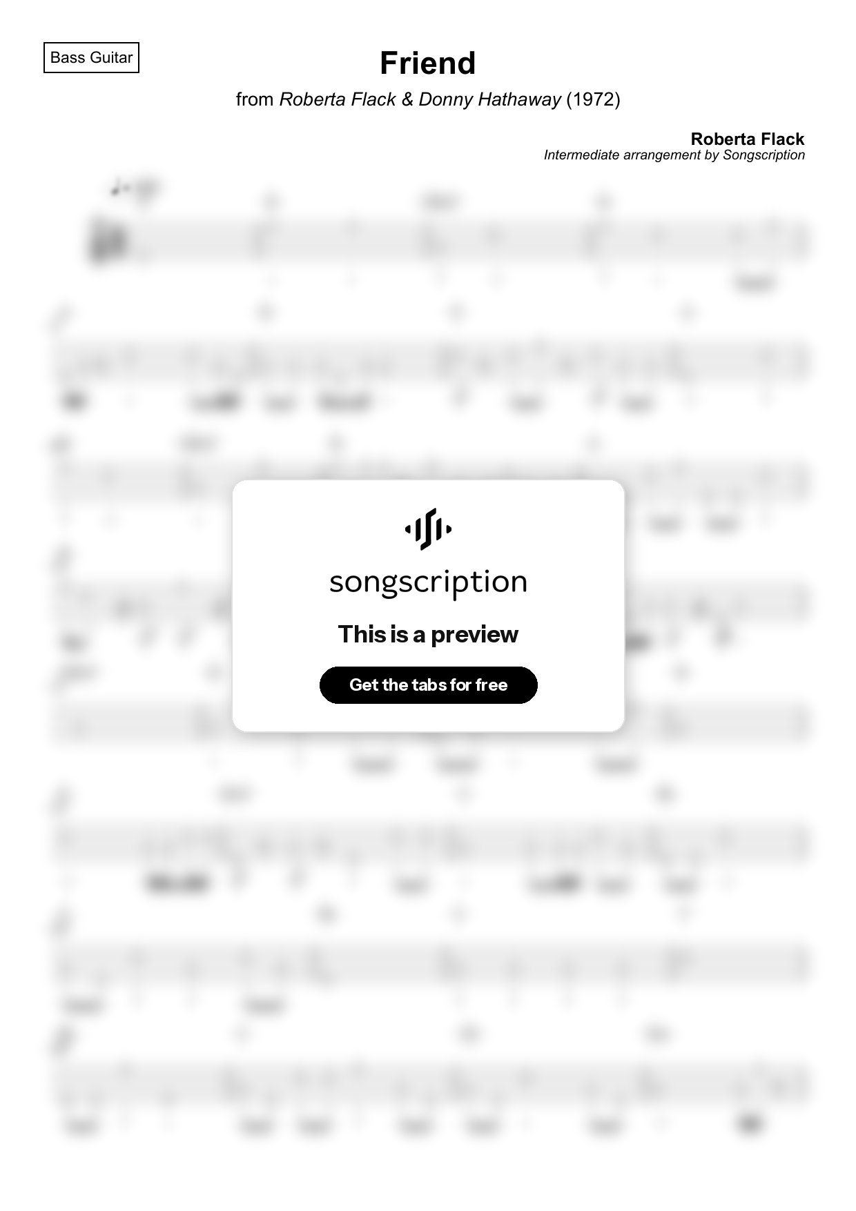 Intermediate Bass Guitar Tabs for "Friend" by Roberta Flack