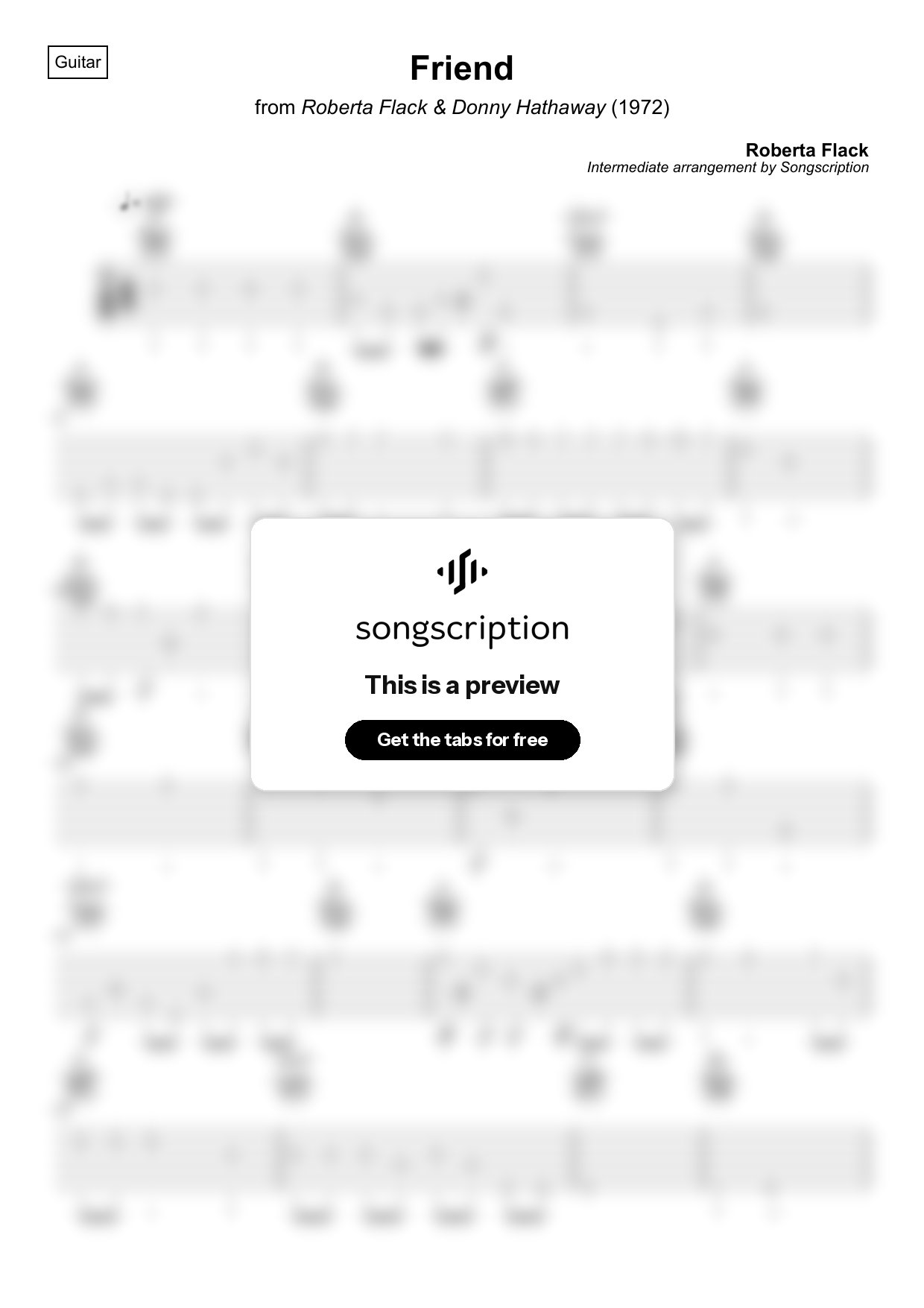 Intermediate Acoustic Guitar Tabs for "Friend" by Roberta Flack