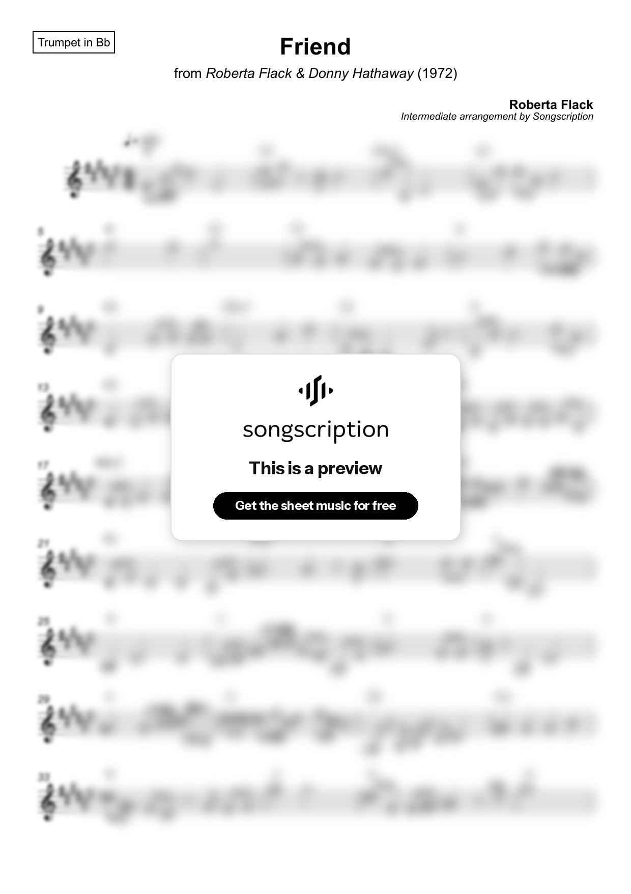 Intermediate Trumpet Sheet Music for "Friend" by Roberta Flack