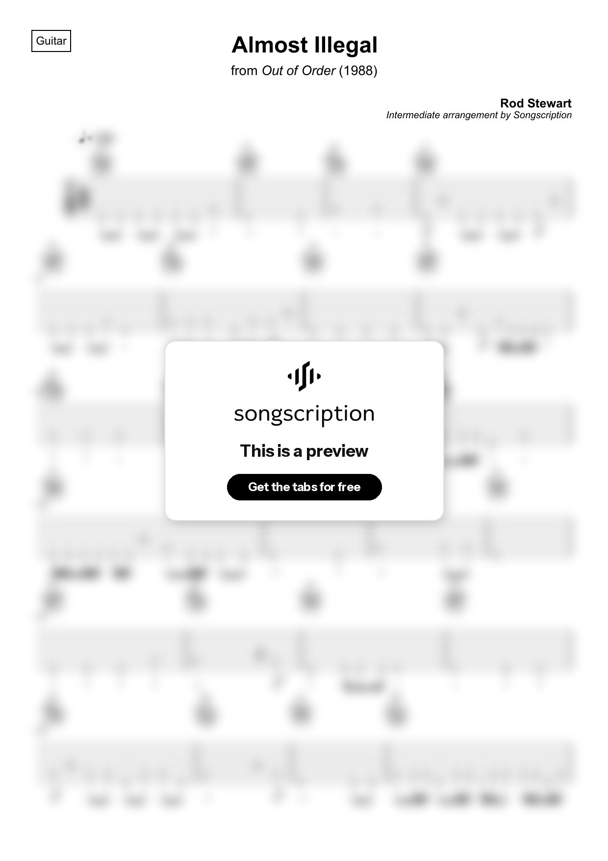 Intermediate Acoustic Guitar Tabs for "Almost Illegal" by Rod Stewart