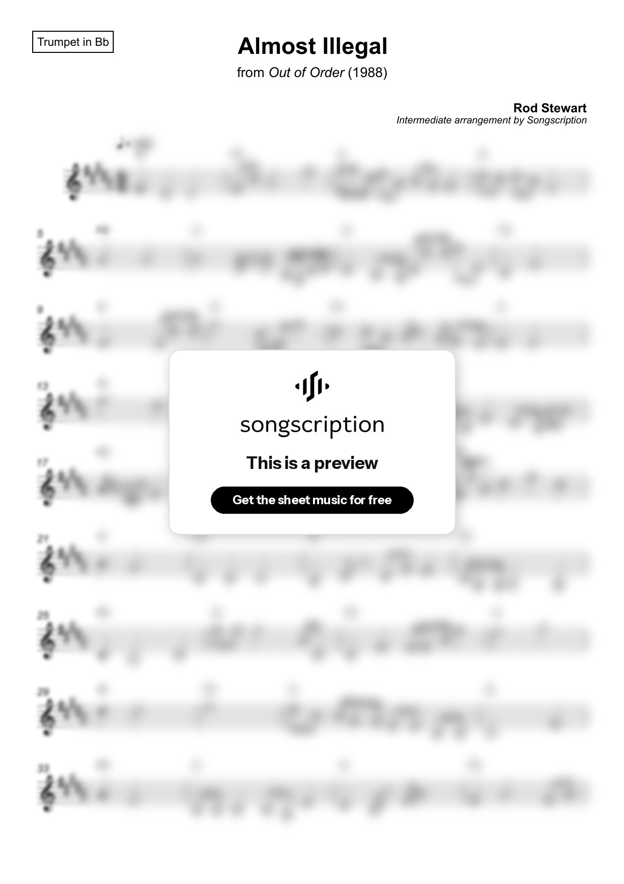 Intermediate Trumpet Sheet Music for "Almost Illegal" by Rod Stewart
