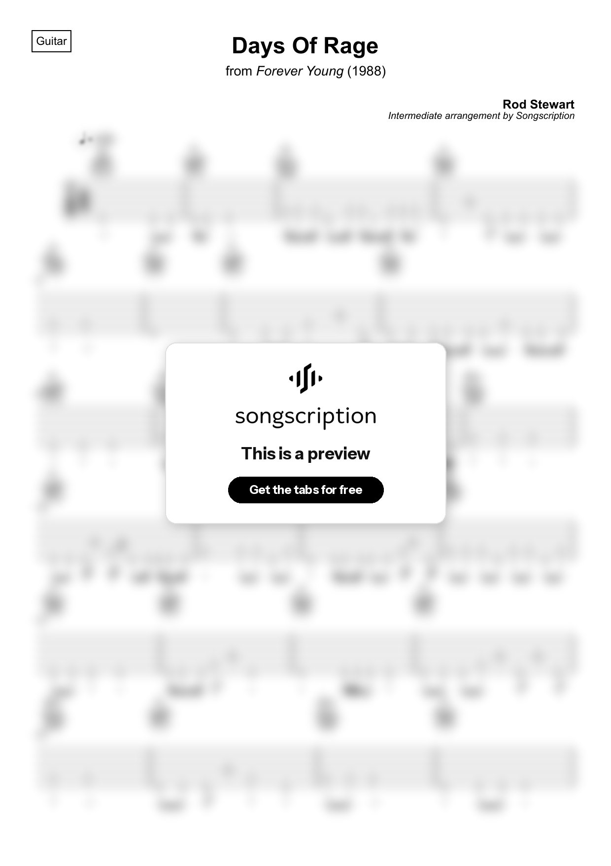 Intermediate Acoustic Guitar Tabs for "Days Of Rage" by Rod Stewart