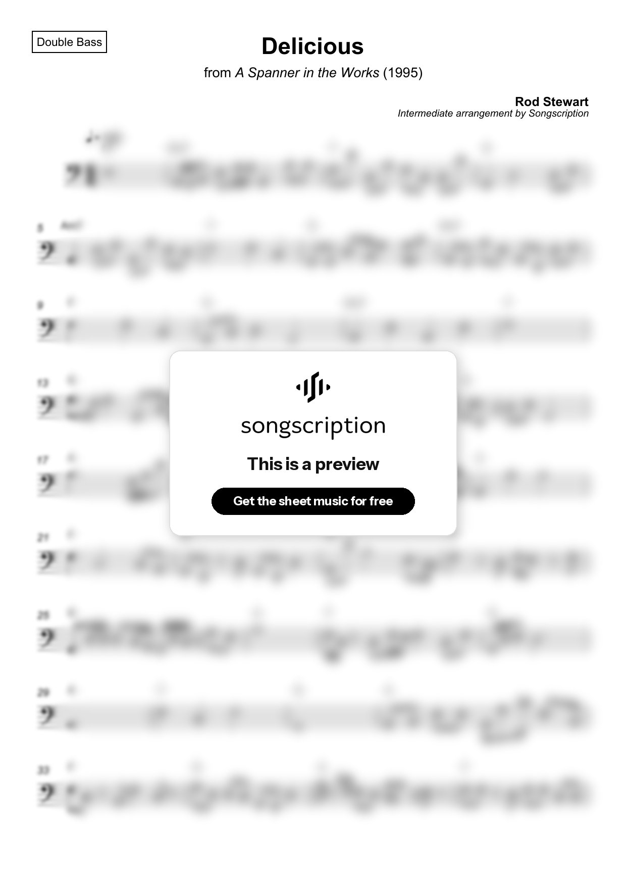 Intermediate Double Bass Sheet Music for "Delicious" by Rod Stewart