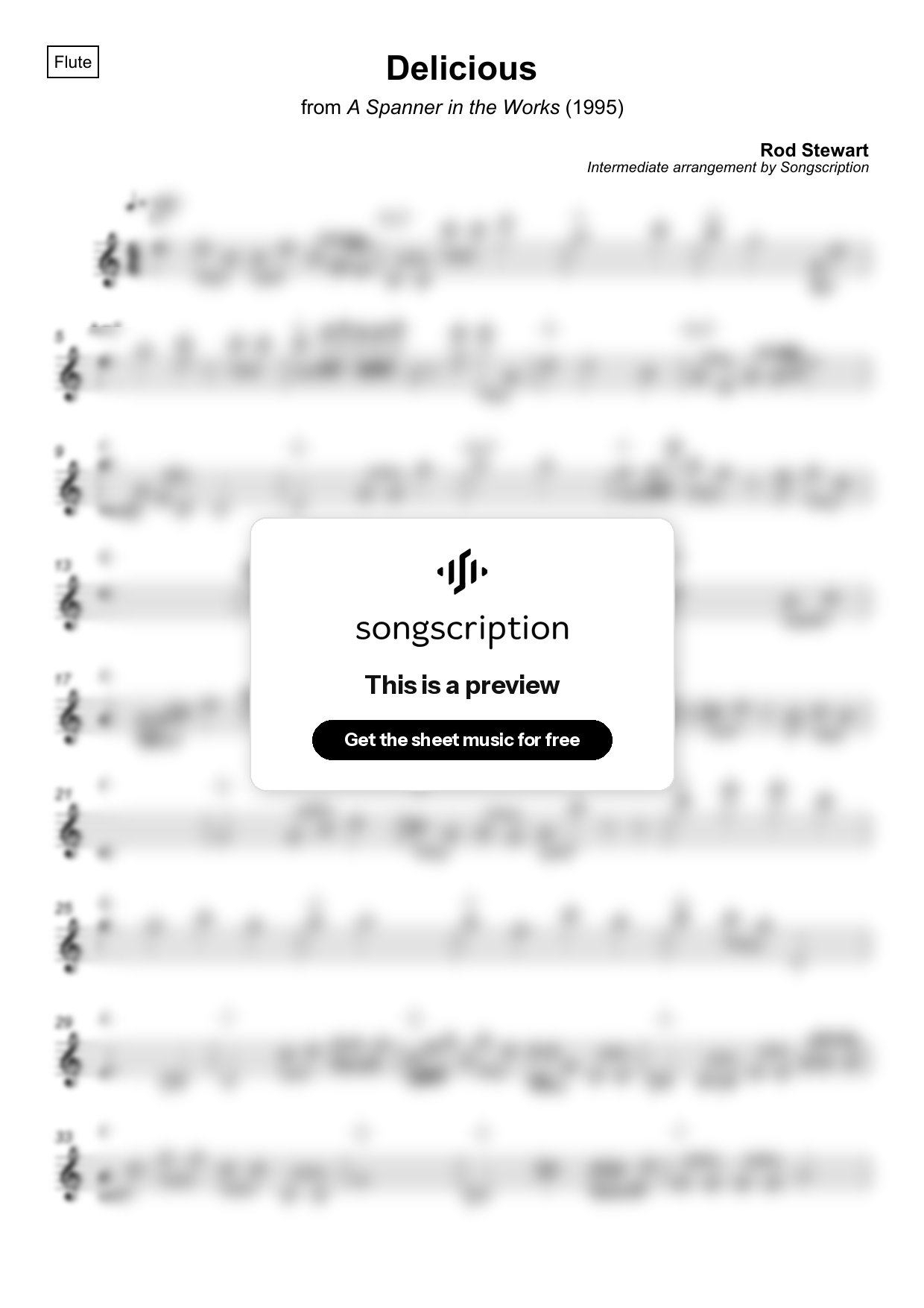 Intermediate Flute Sheet Music for "Delicious" by Rod Stewart