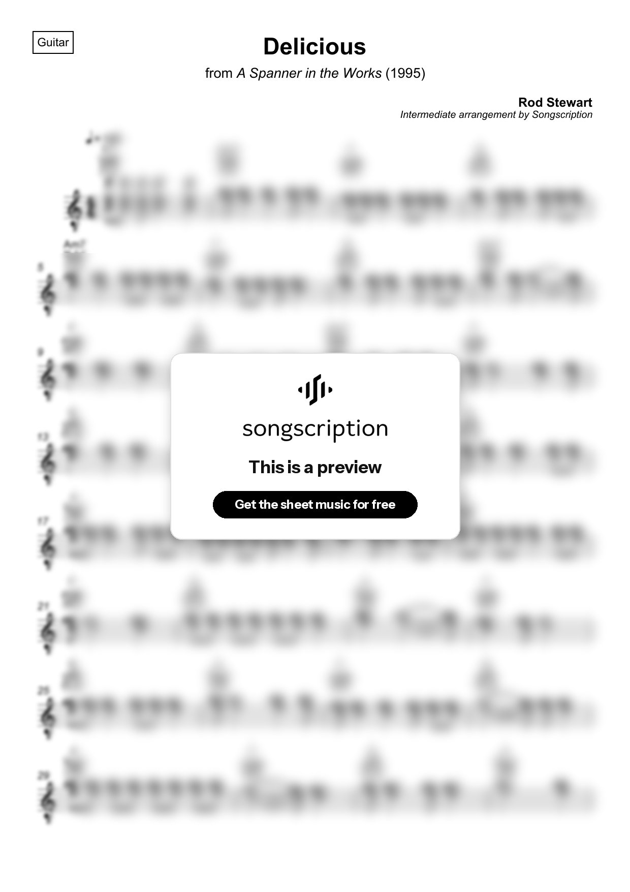 Intermediate Acoustic Guitar Sheet Music for "Delicious" by Rod Stewart