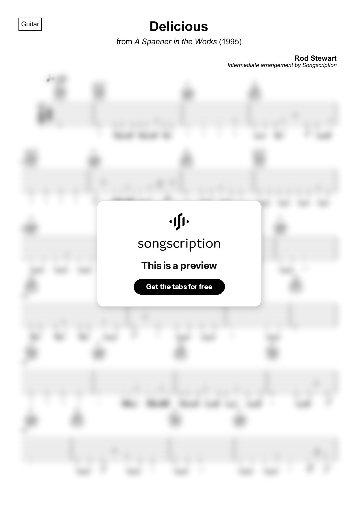 Intermediate Acoustic Guitar Tabs for "Delicious" by Rod Stewart