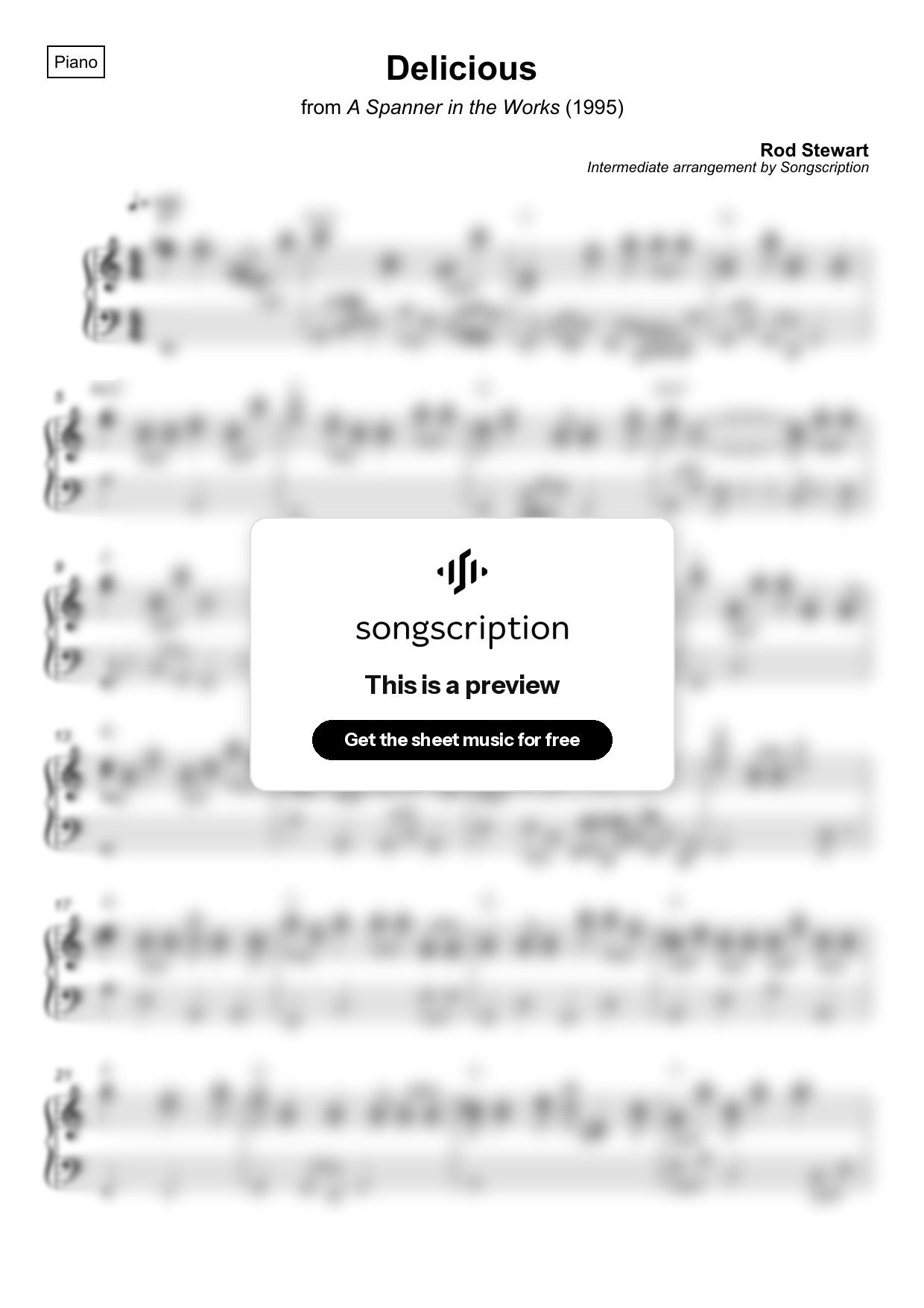 Intermediate Piano Sheet Music for "Delicious" by Rod Stewart