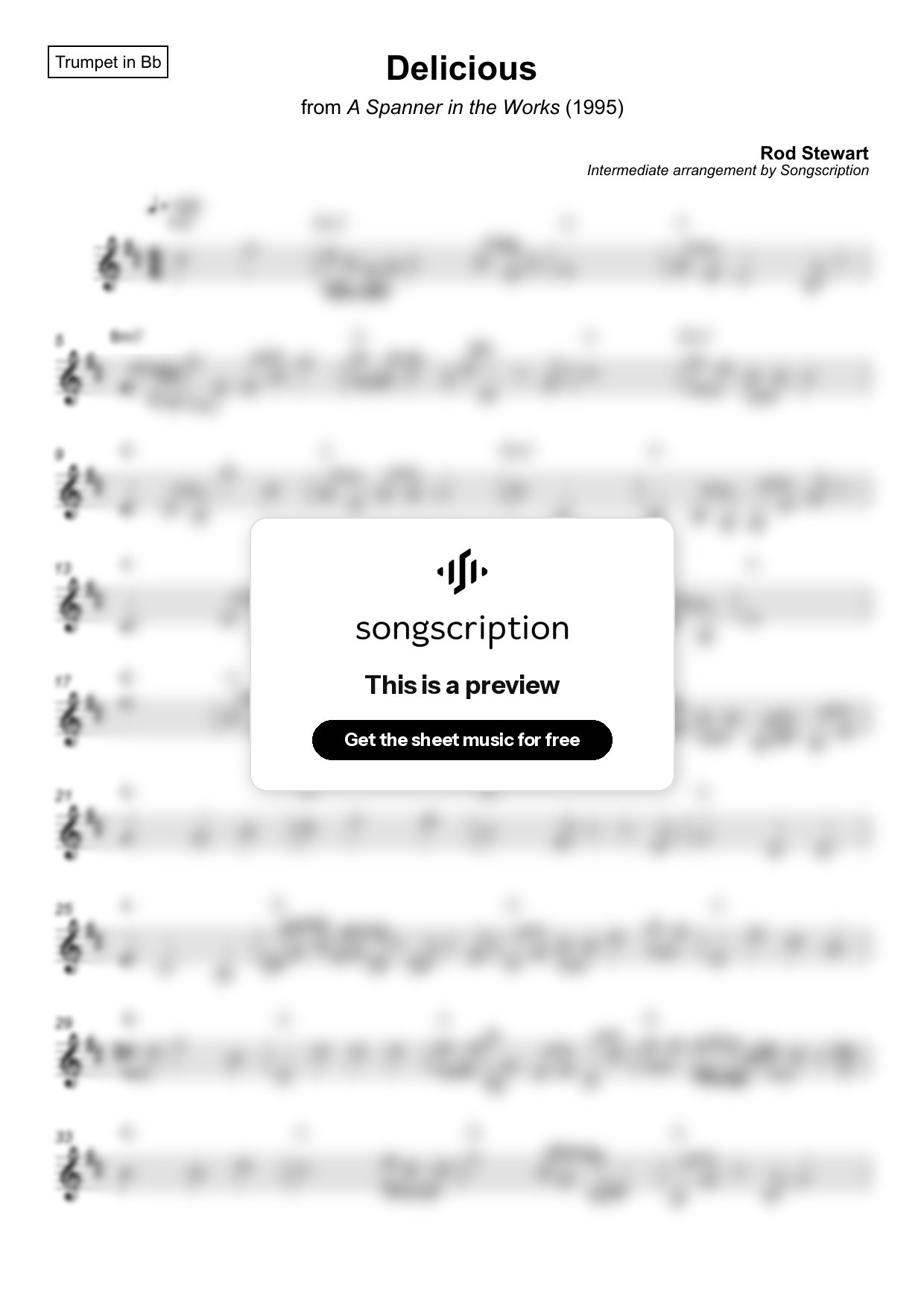 Intermediate Trumpet Sheet Music for "Delicious" by Rod Stewart