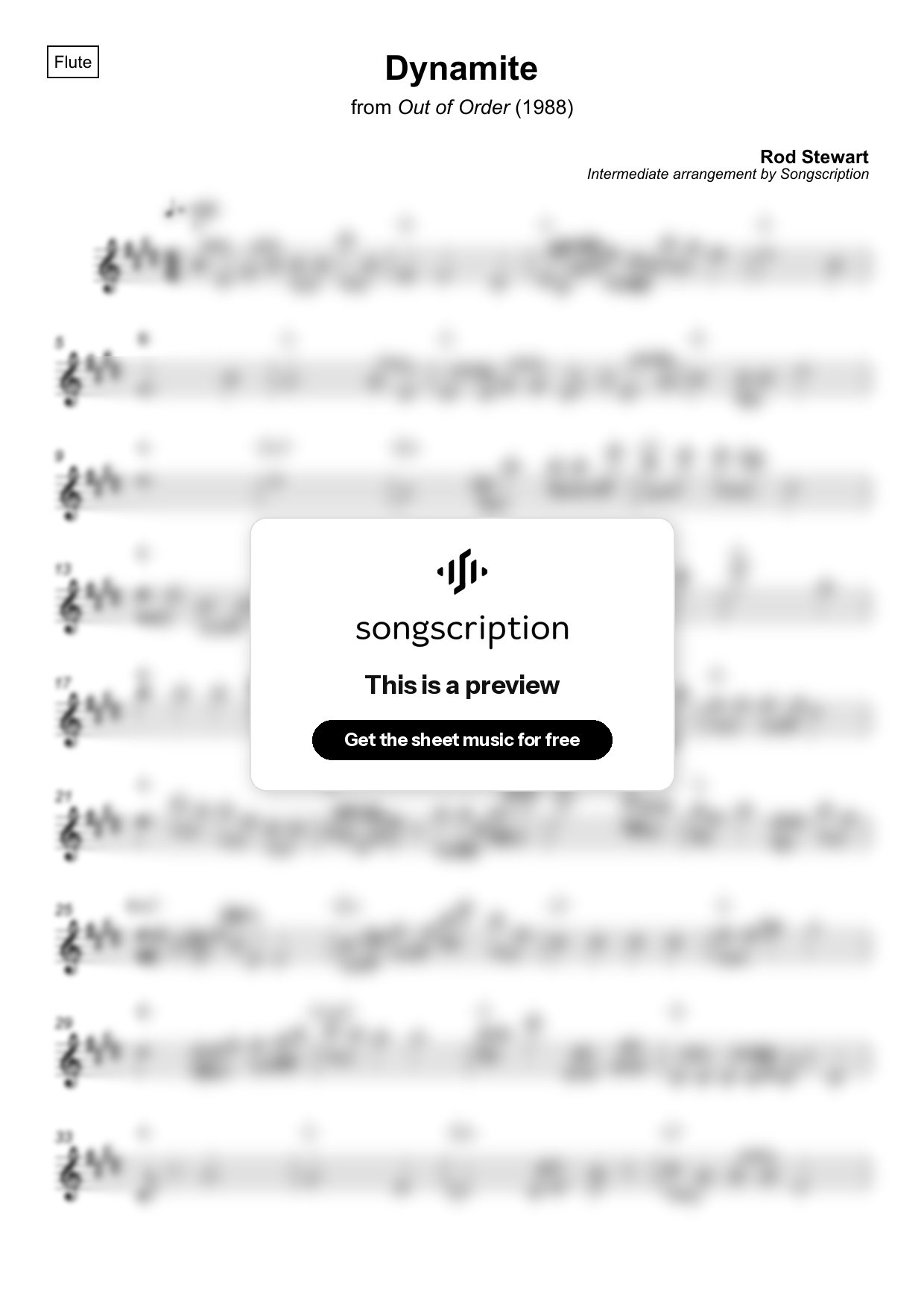 Intermediate Flute Sheet Music for "Dynamite" by Rod Stewart