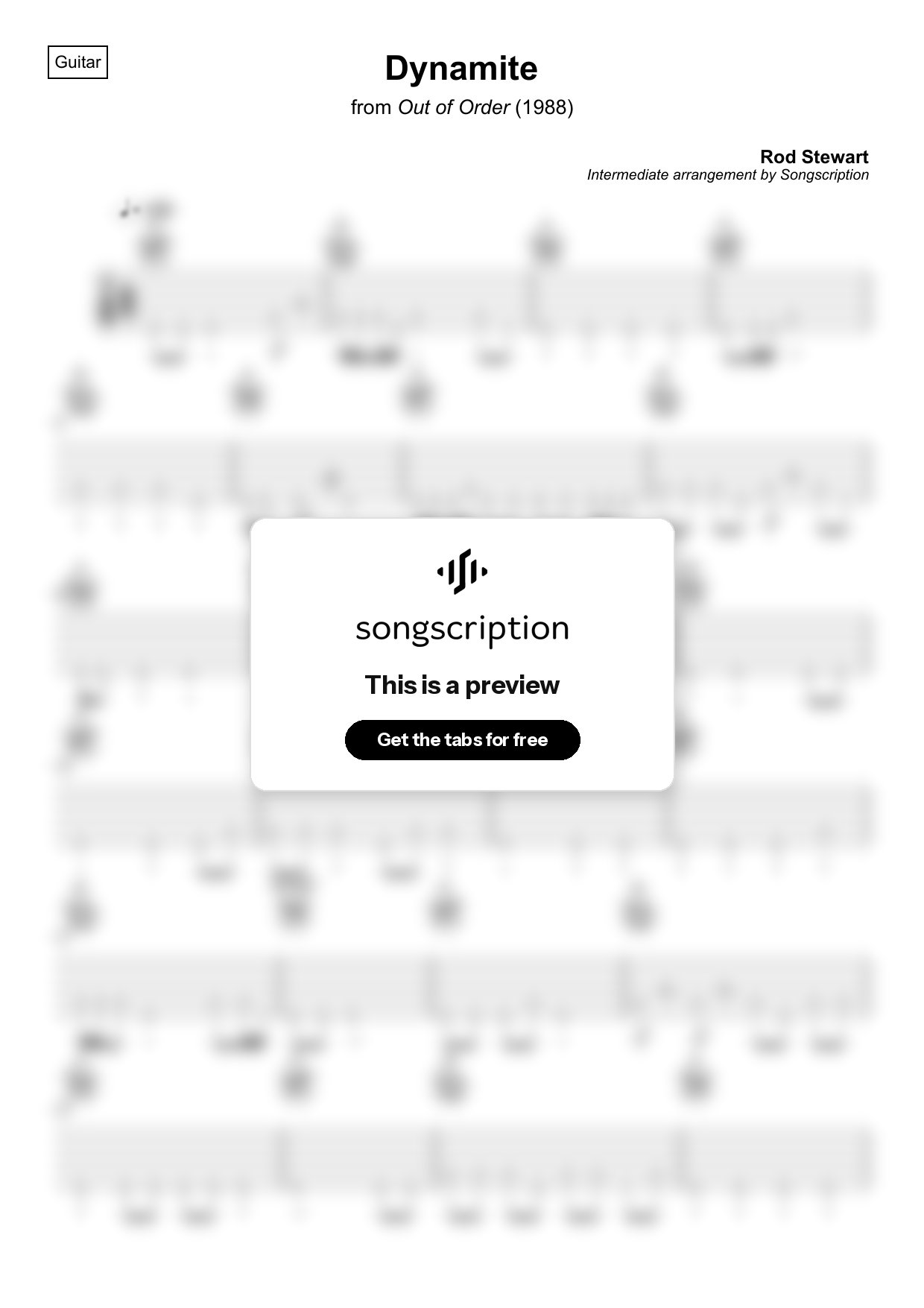 Intermediate Acoustic Guitar Tabs for "Dynamite" by Rod Stewart