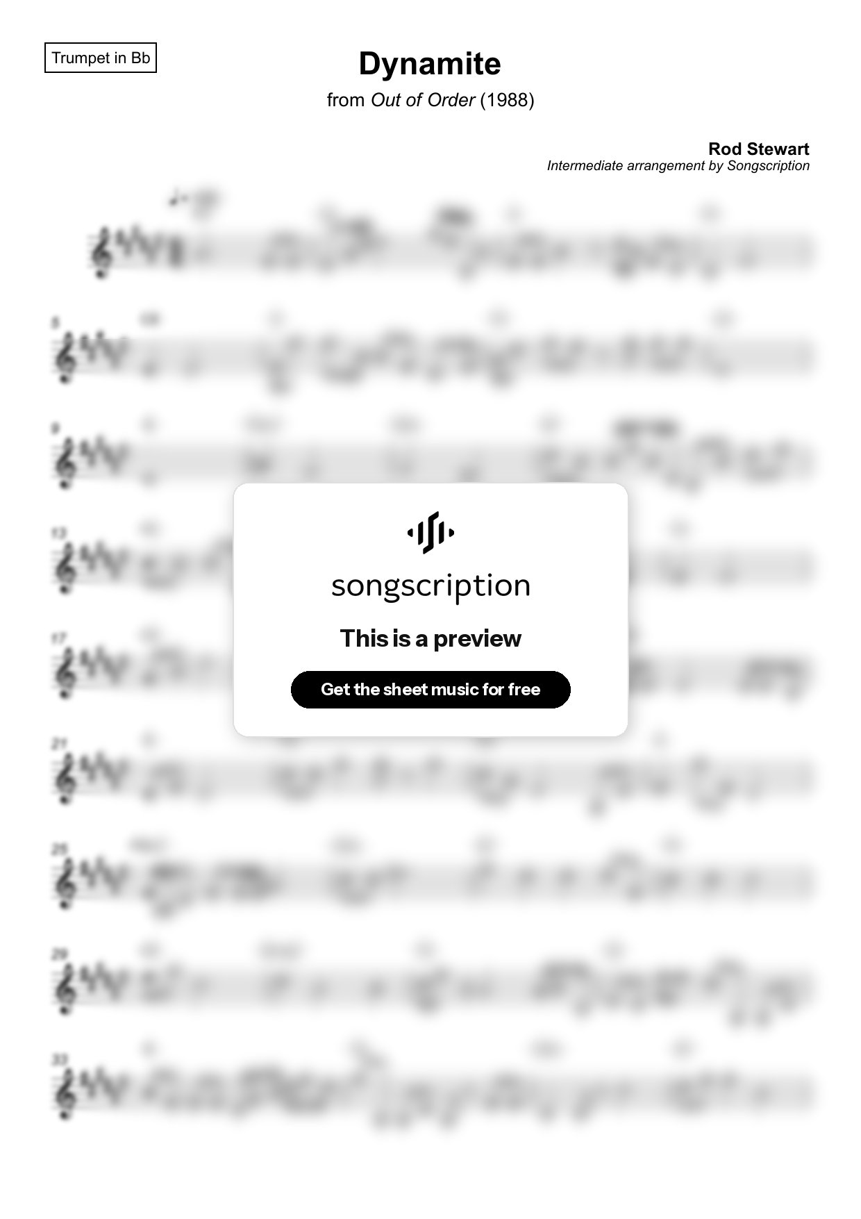 Intermediate Trumpet Sheet Music for "Dynamite" by Rod Stewart