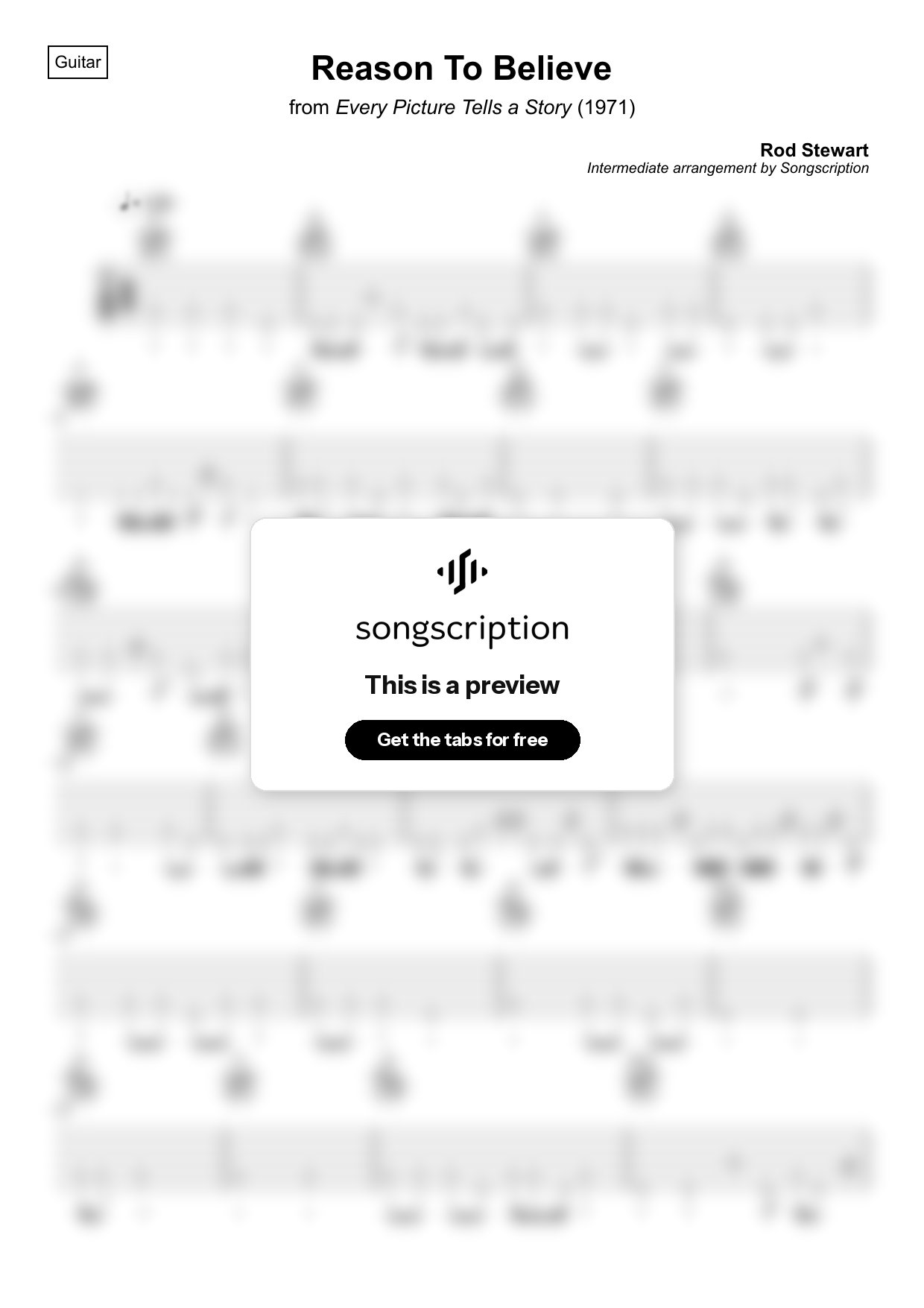 Intermediate Acoustic Guitar Tabs for "Reason To Believe" by Rod Stewart
