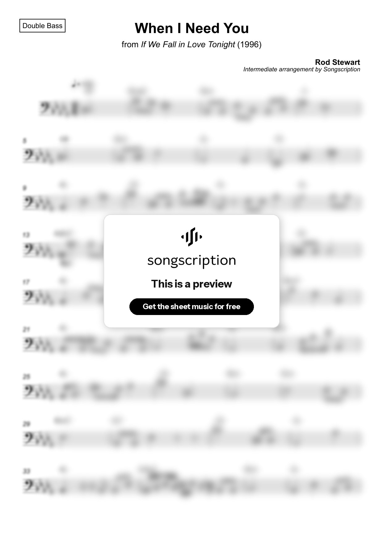 Intermediate Double Bass Sheet Music for "When I Need You" by Rod Stewart