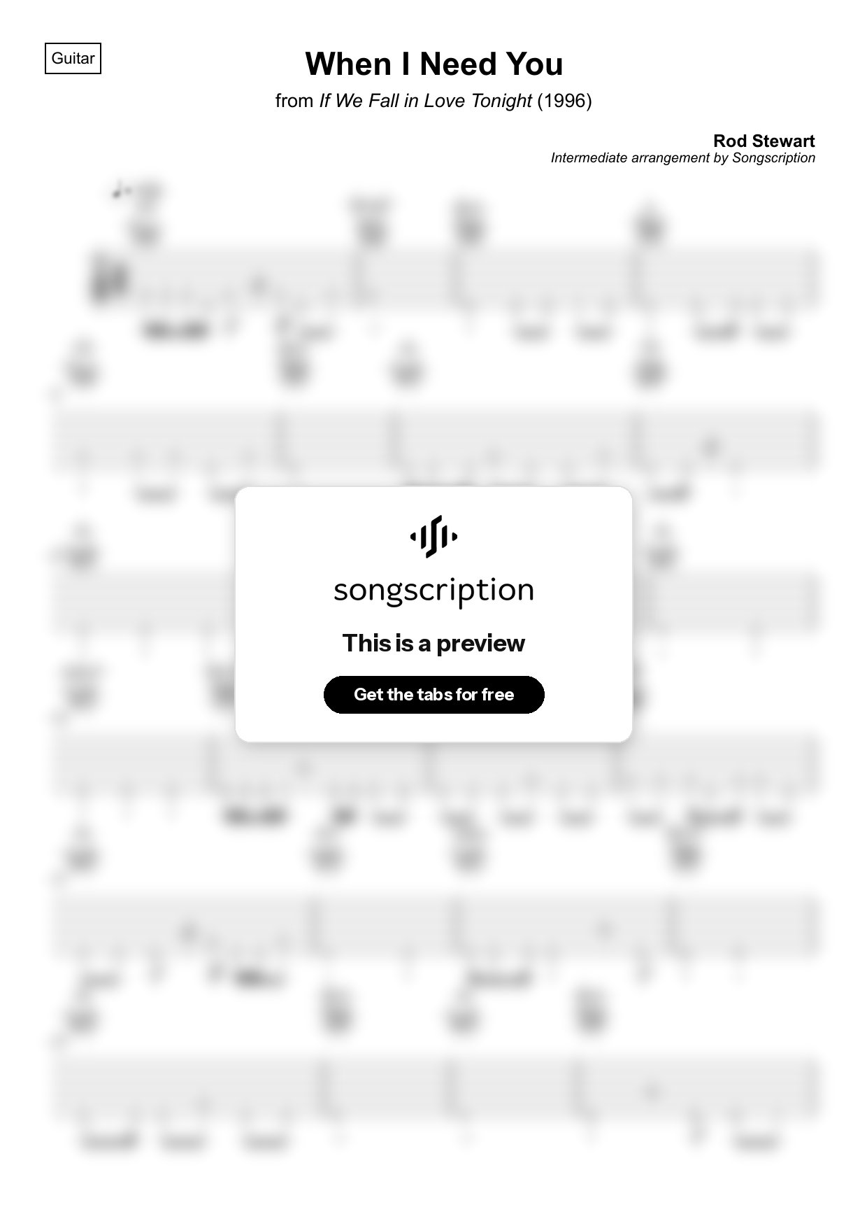 Intermediate Acoustic Guitar Tabs for "When I Need You" by Rod Stewart
