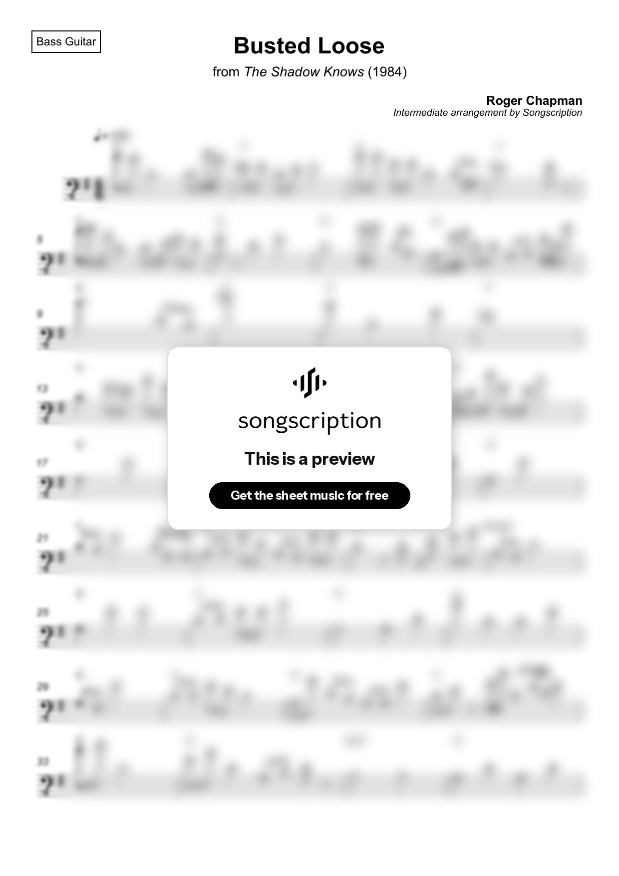 Intermediate Bass Guitar Sheet Music for "Busted Loose" by Roger Chapman