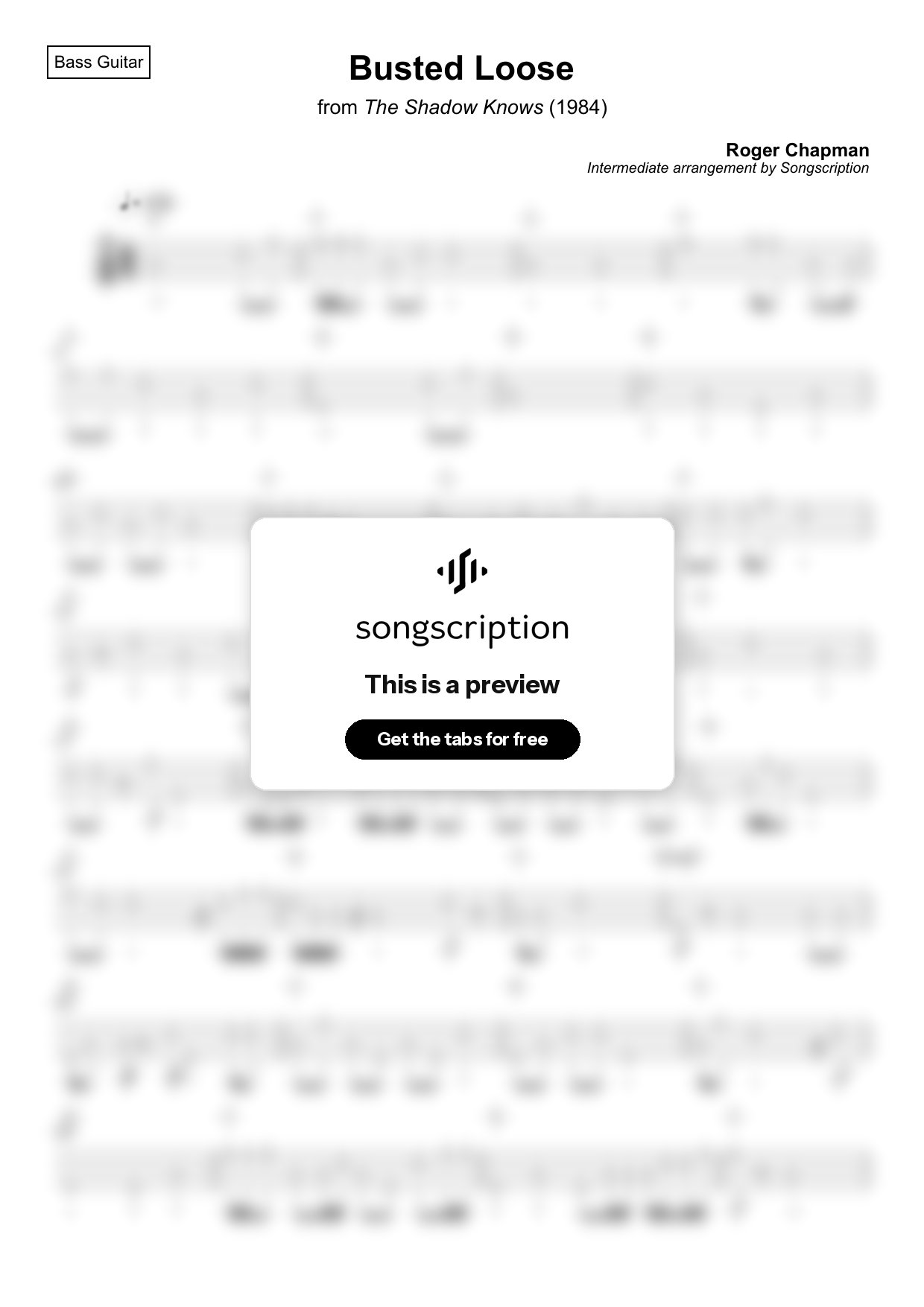 Intermediate Bass Guitar Tabs for "Busted Loose" by Roger Chapman